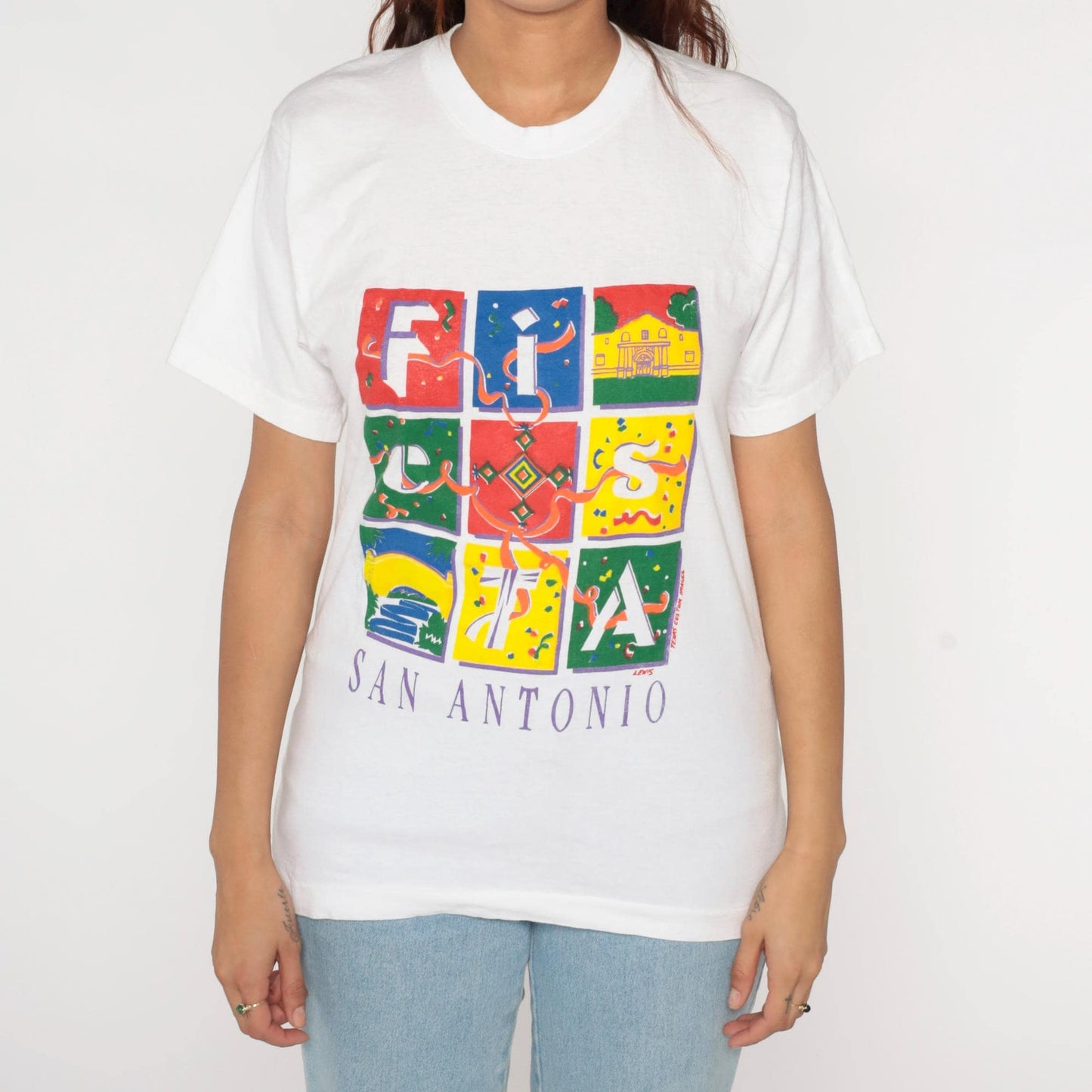 90s Fiesta San Antonio Texas Graphic T-Shirt Cotton Crewneck Small