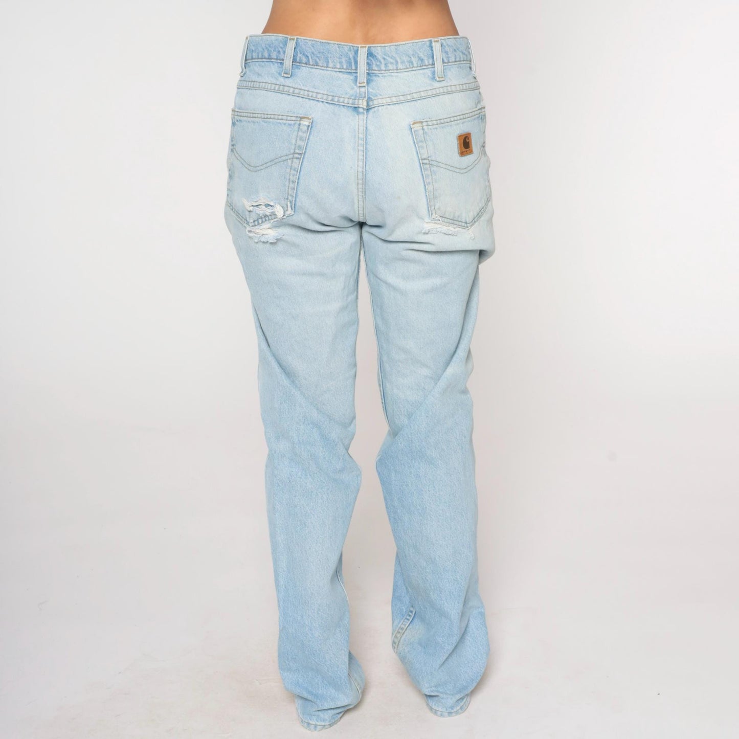 90s Carhartt Light Wash Straight Leg Jeans Distressed Denim Men's 33x36