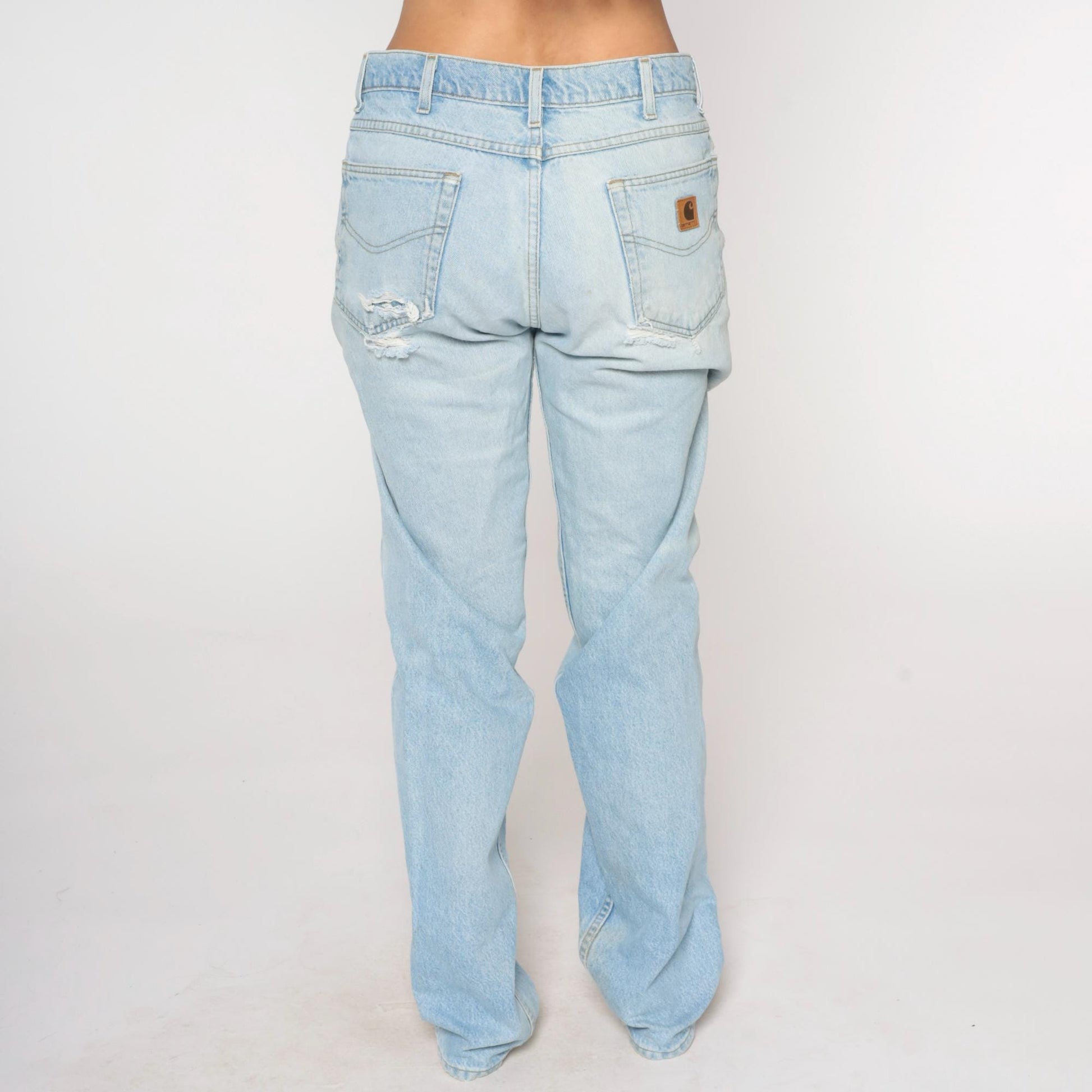 90s Carhartt Light Wash Straight Leg Jeans Distressed Denim Men's 33x36