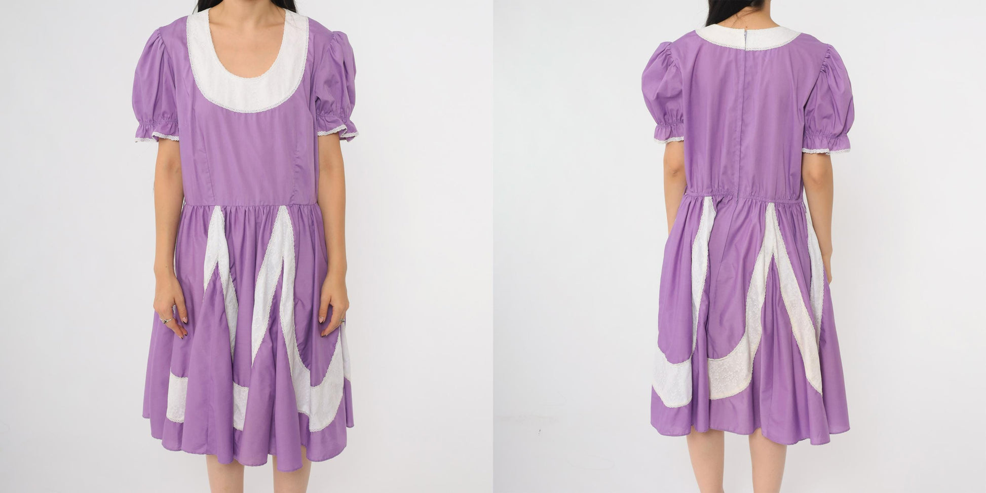 70s Purple Prairie Dress Partners Please Puff Sleeve Square Dance Large