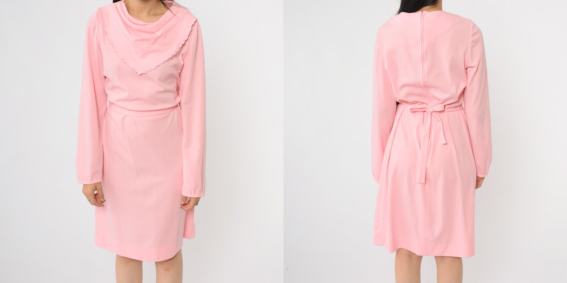 70s Kay Windsor Pink Cowl Neck Midi Dress Scallop Collar Medium M
