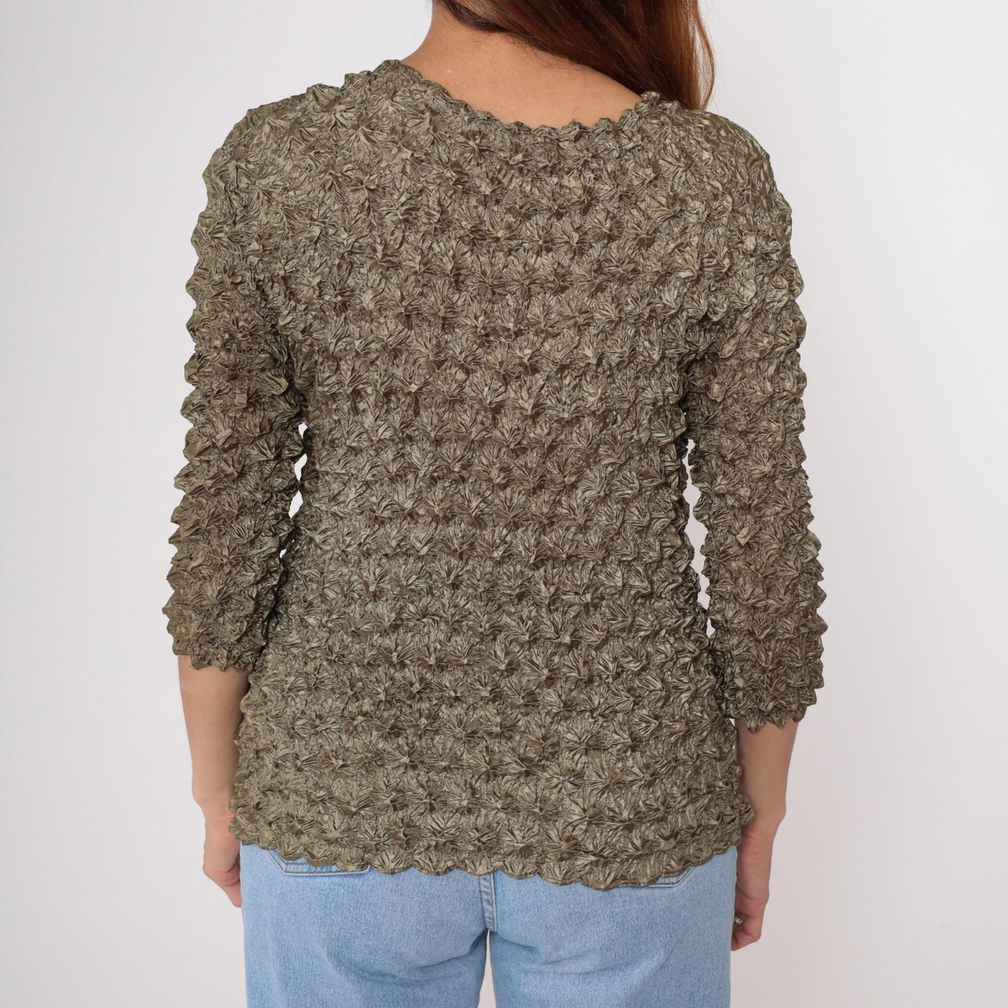 Y2K Green Popcorn Texture Short Sleeve Blouse XS-XL