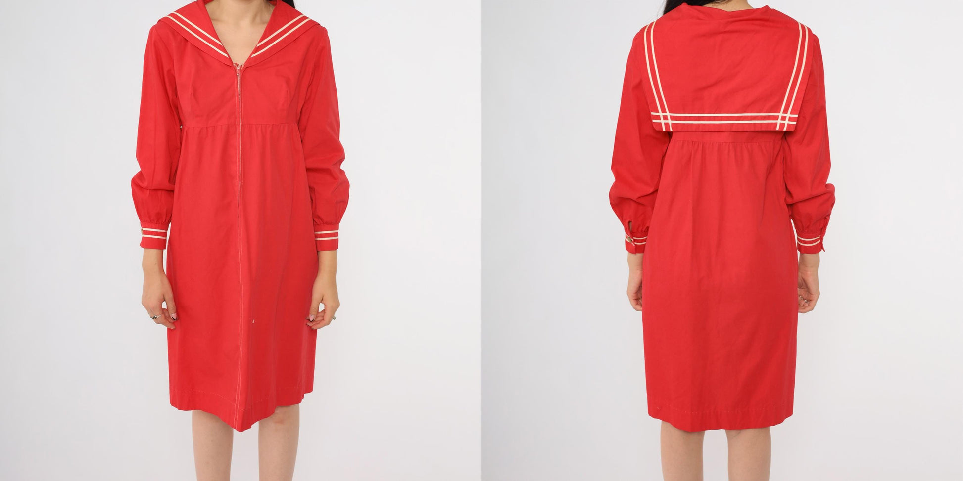 60s Mr. Aref California Red Sailor Dress White Stripe Midi A-Line Small