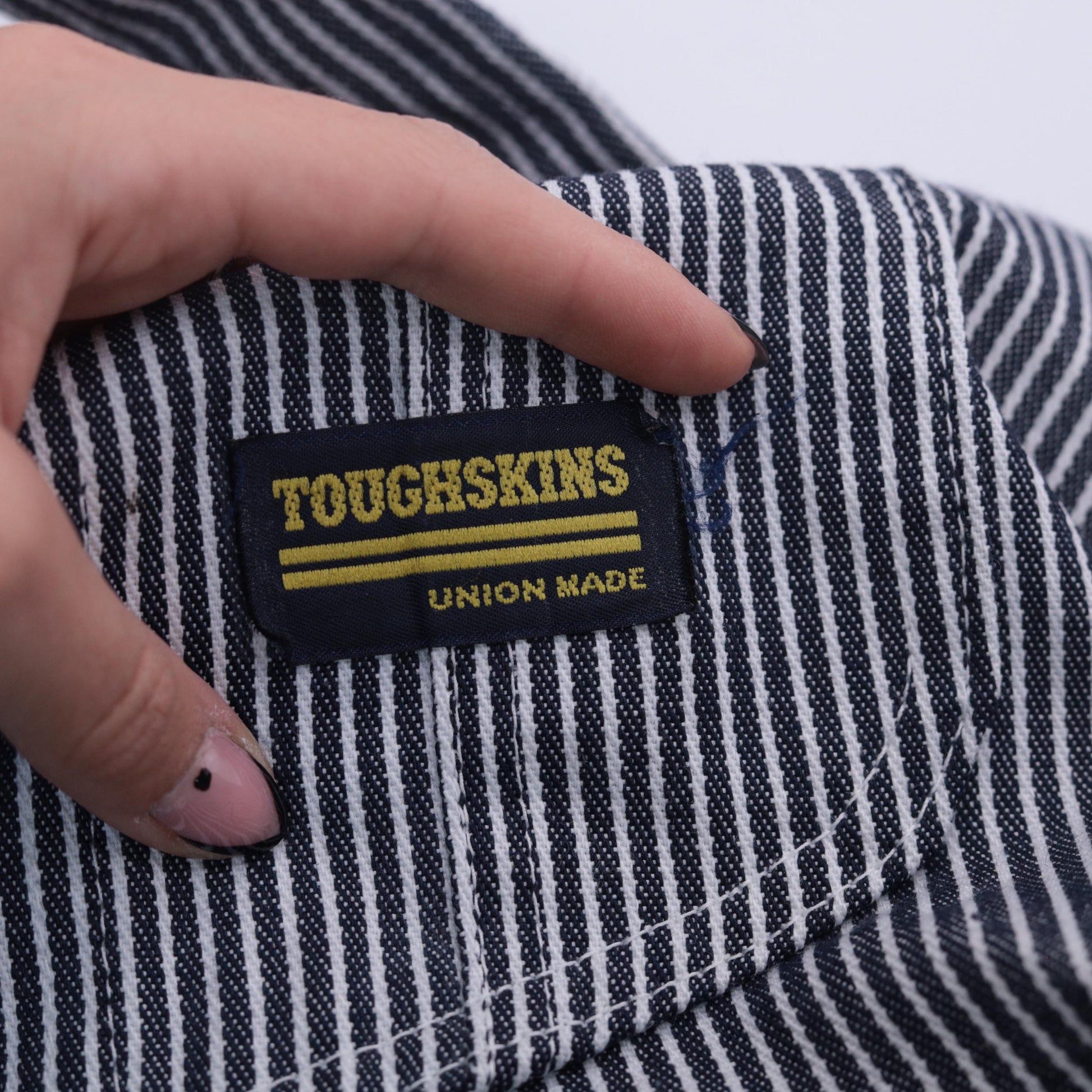 90s Toughskins Union Made Hickory Stripe Bib Overalls Workwear XL