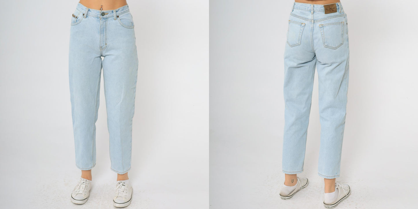 90s Calvin Klein High Waist Tapered Jeans Blue Denim Size 14