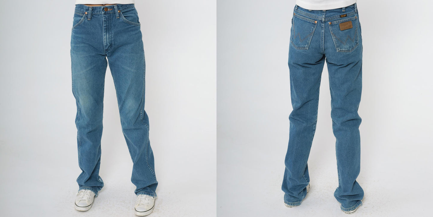 90s Wrangler High Waisted Straight Leg Jeans Medium Blue Cotton Denim 29