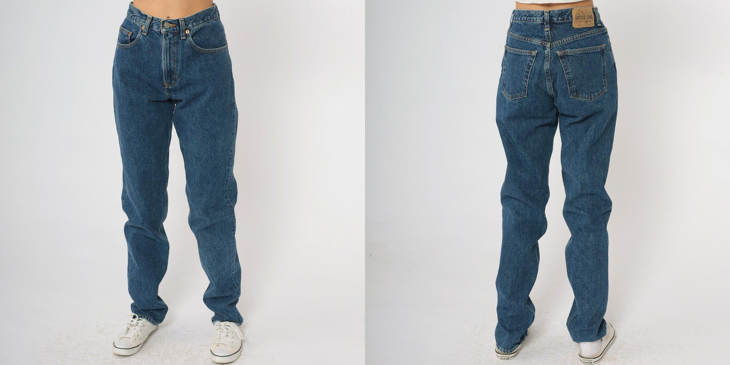 90s GAP High Waisted Mom Jeans Medium Blue Straight Leg Denim Size 6 Long