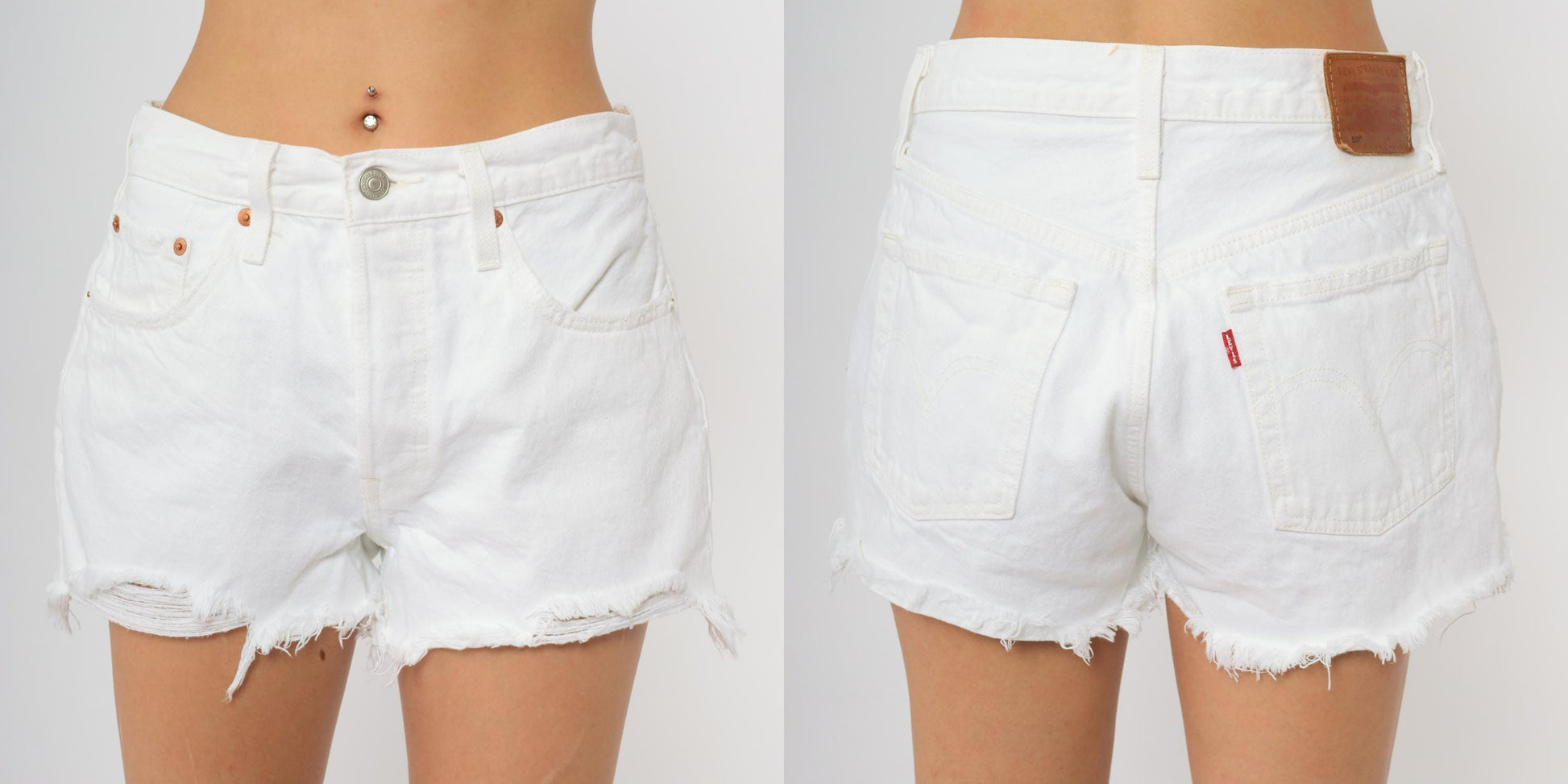 90s Levi's Premium White Denim Shorts High Waisted Distressed W28