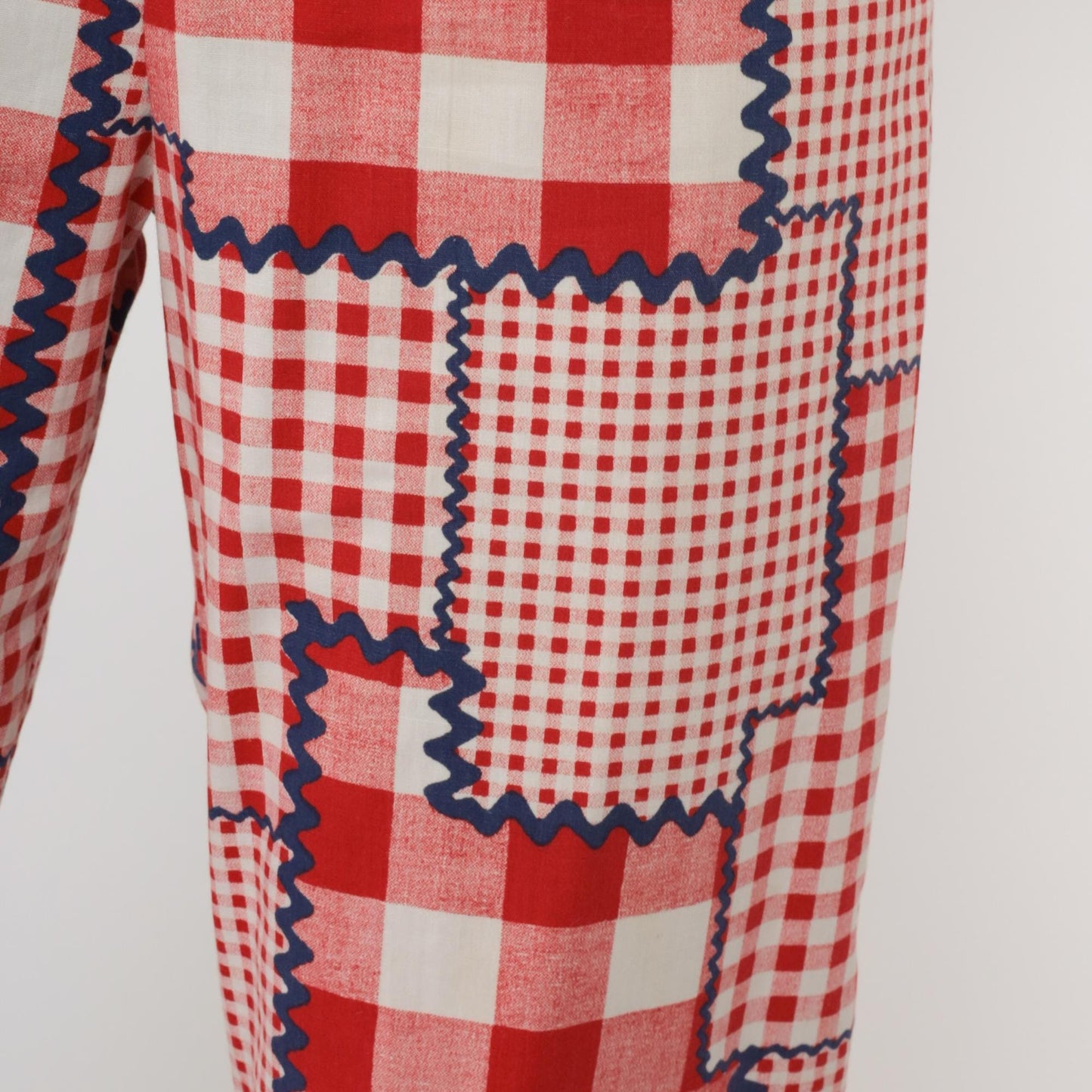 70s Patchwork Pants Red Gingham Check High Rise Wide Leg Cotton Extra Small XS