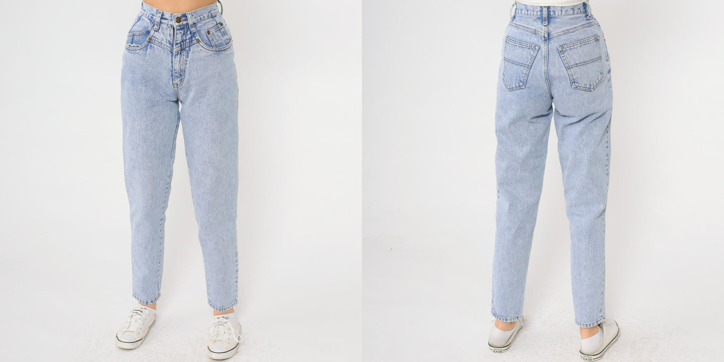 90s Rio Mom Jeans High Waisted Light Blue Denim Straight Leg Extra Small XS