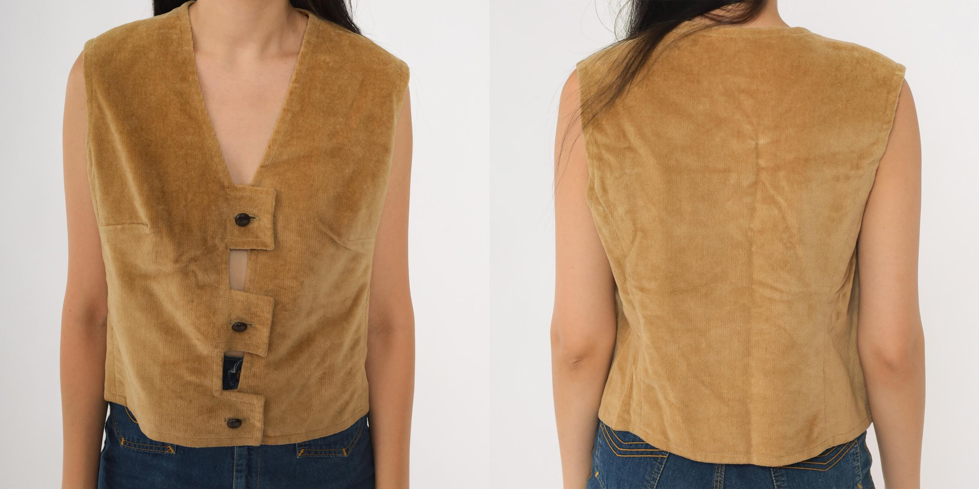 70s Jack Winter Tan Corduroy Vest Keyhole Button-Up Small
