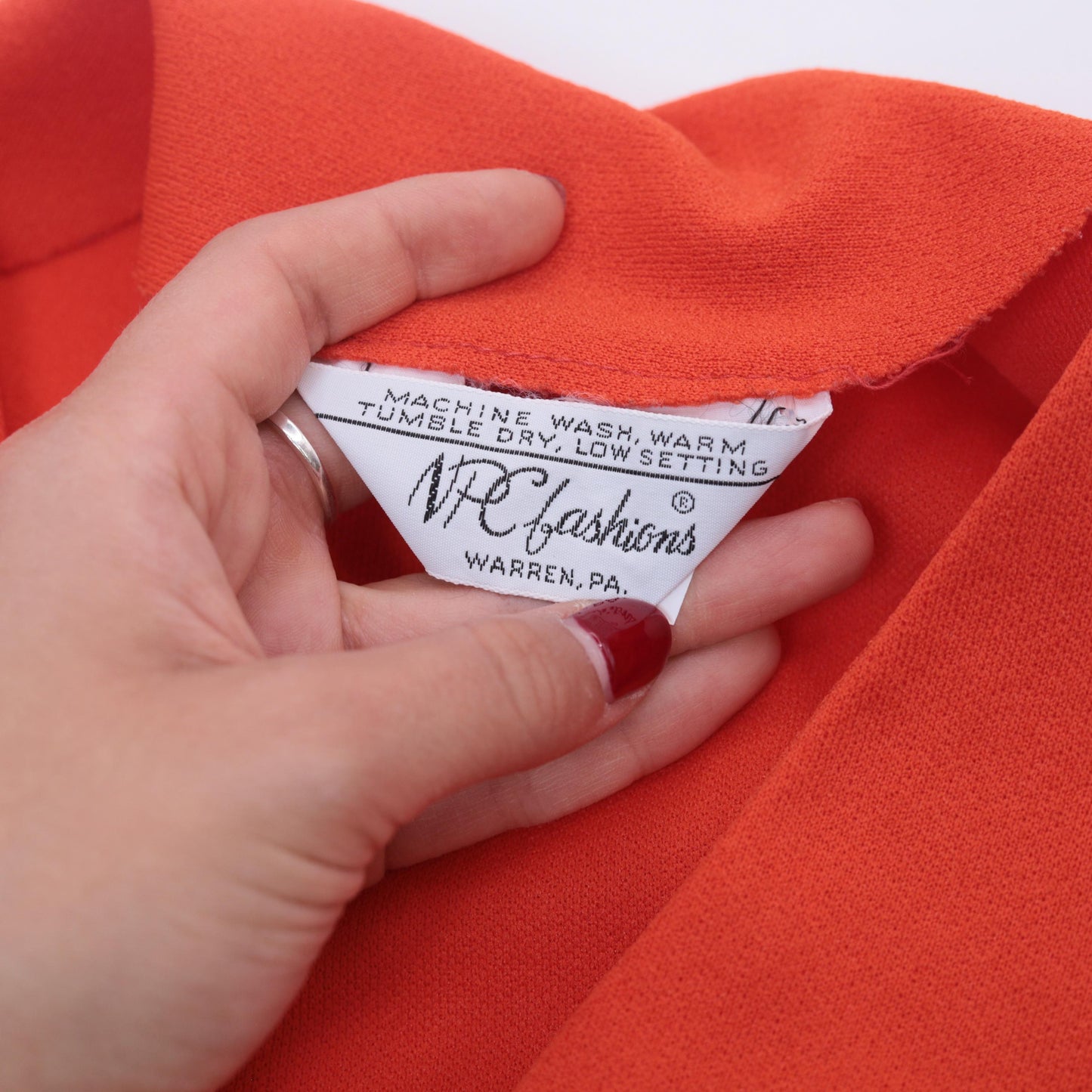 70s Orange V-Neck Button-Up Blouse Long Sleeve Polyester Shirt Medium