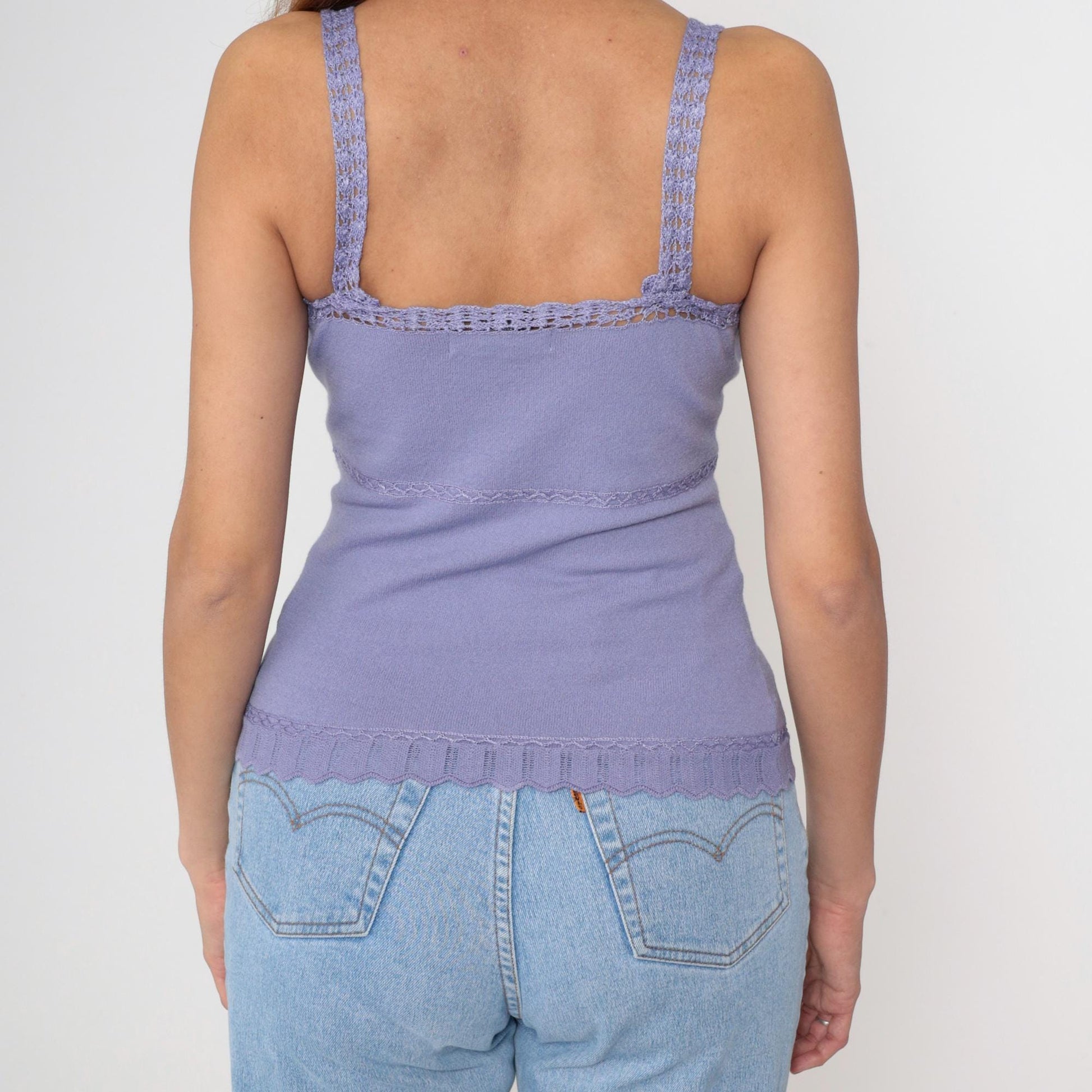 Y2K Express Lavender Camisole Lace Trim V-Neck Small S