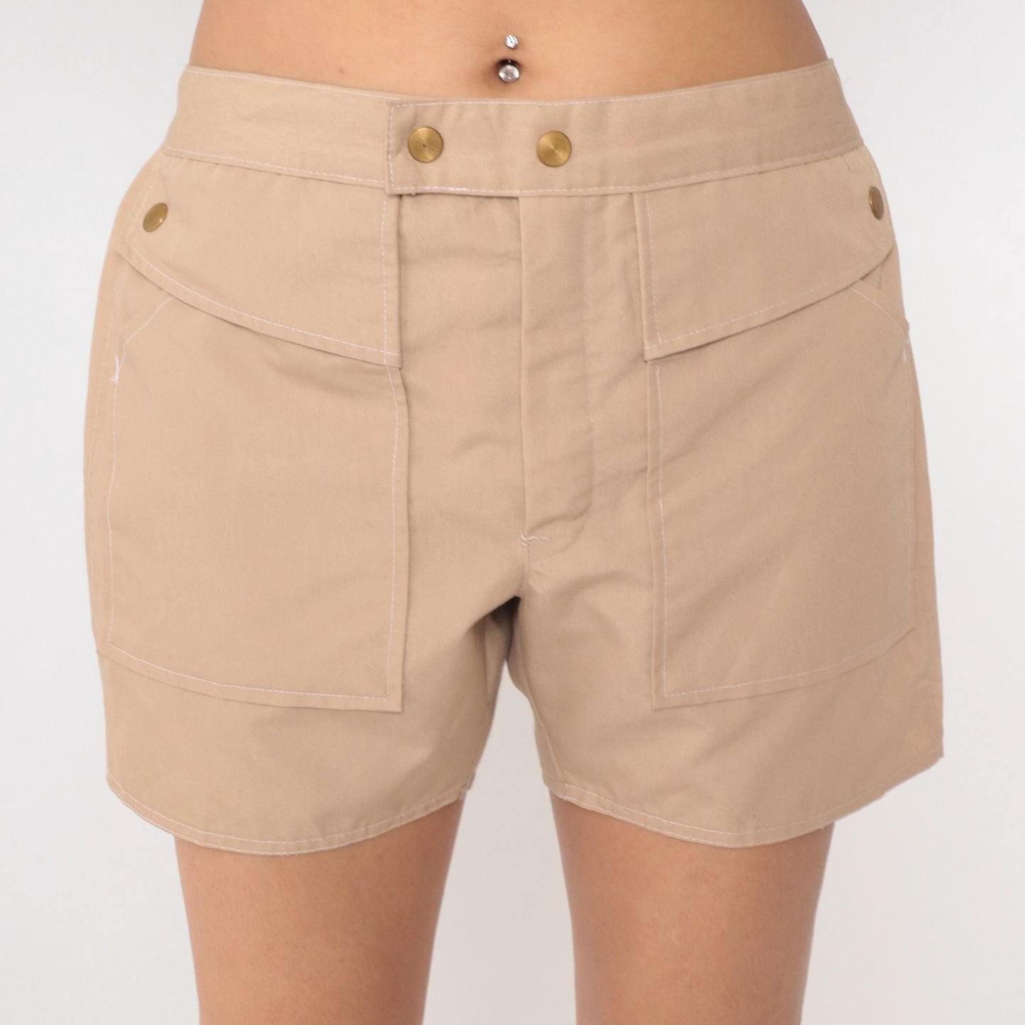 80s State o Maine Tan High Waisted Swim Shorts Nylon Medium
