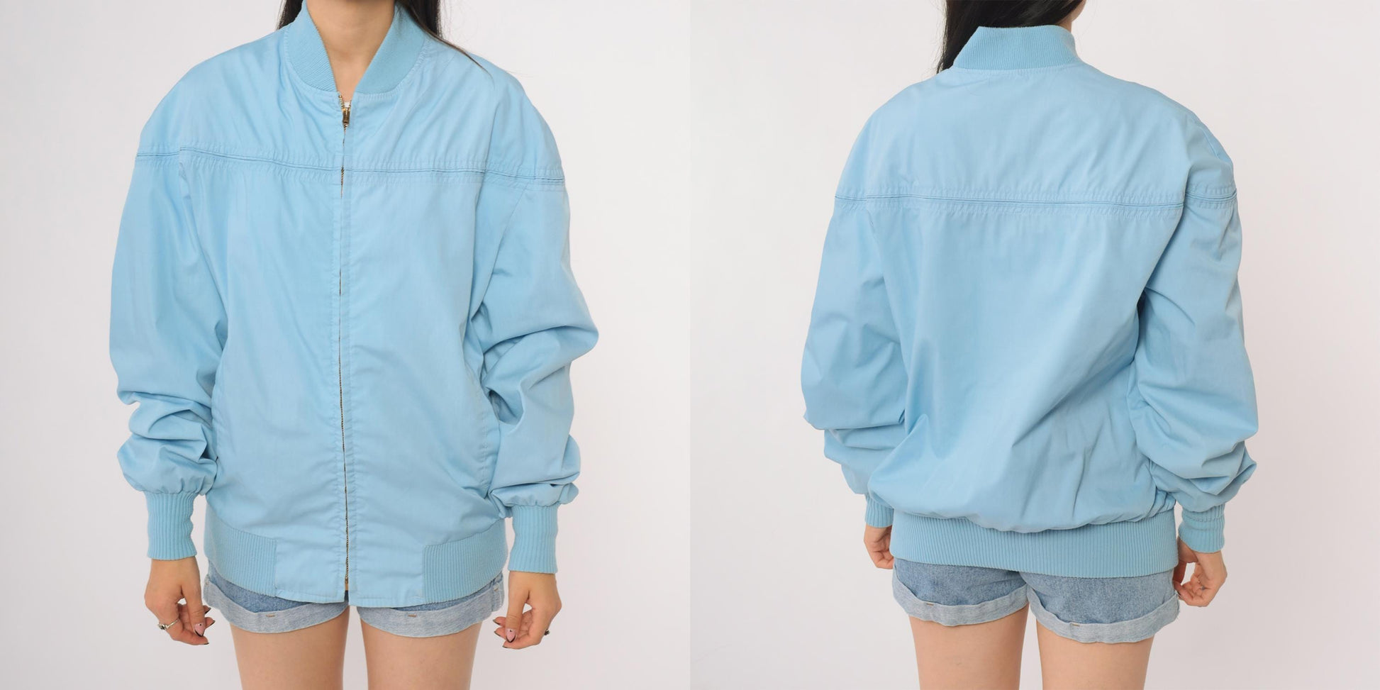 80s Baby Blue Bomber Windbreaker Jacket Light Blue Zip Up Athletic Extra Large XL