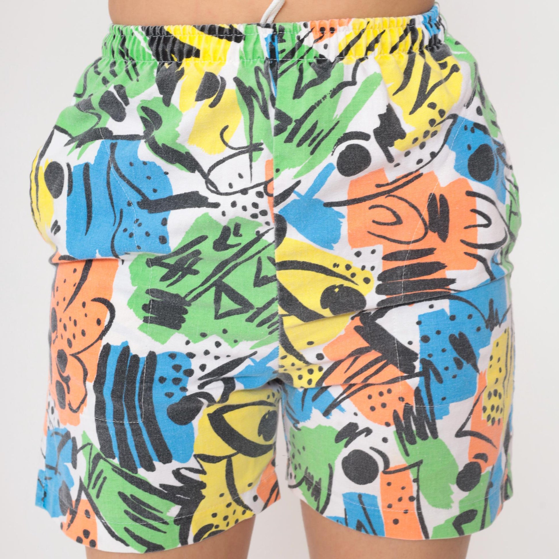 90s Abstract Print High Waisted Wide Leg Shorts Colorful Small S