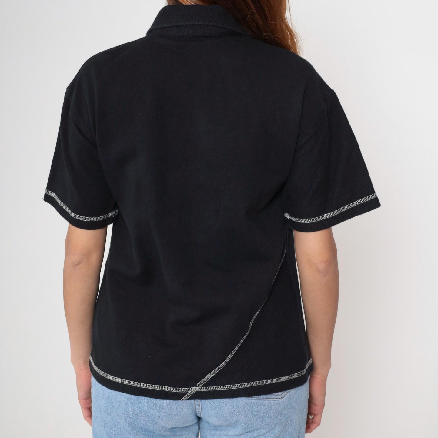 90s On The Rocks Black Button-Up Shirt White Stitching Southwest Geometric Small