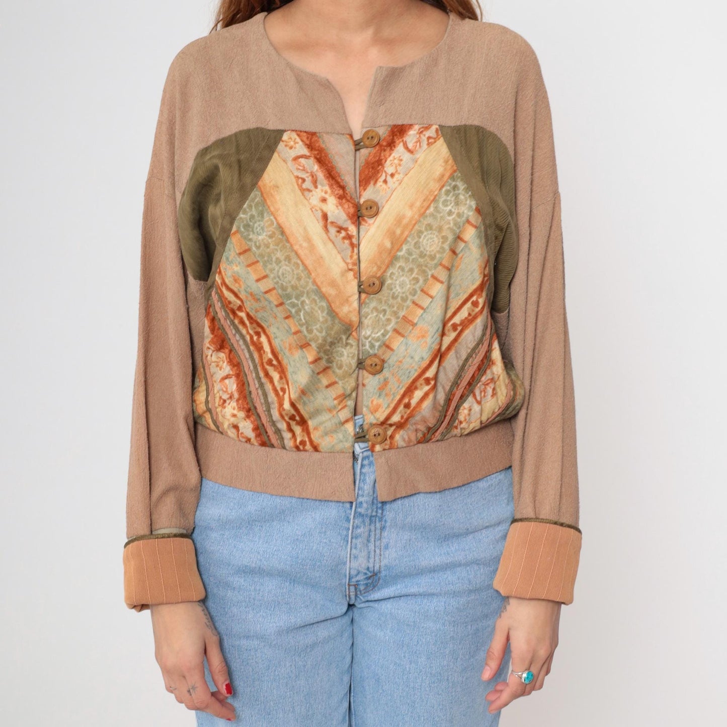 90s Papike Wear Paisley Cardigan Cropped Button Front Sage Green Small S