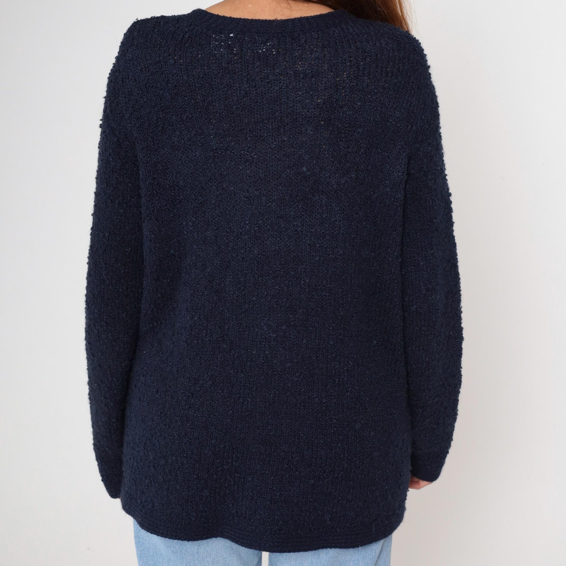 80s Blair Boutique Navy Cardigan Chunky Knit Gold Buttons Large L
