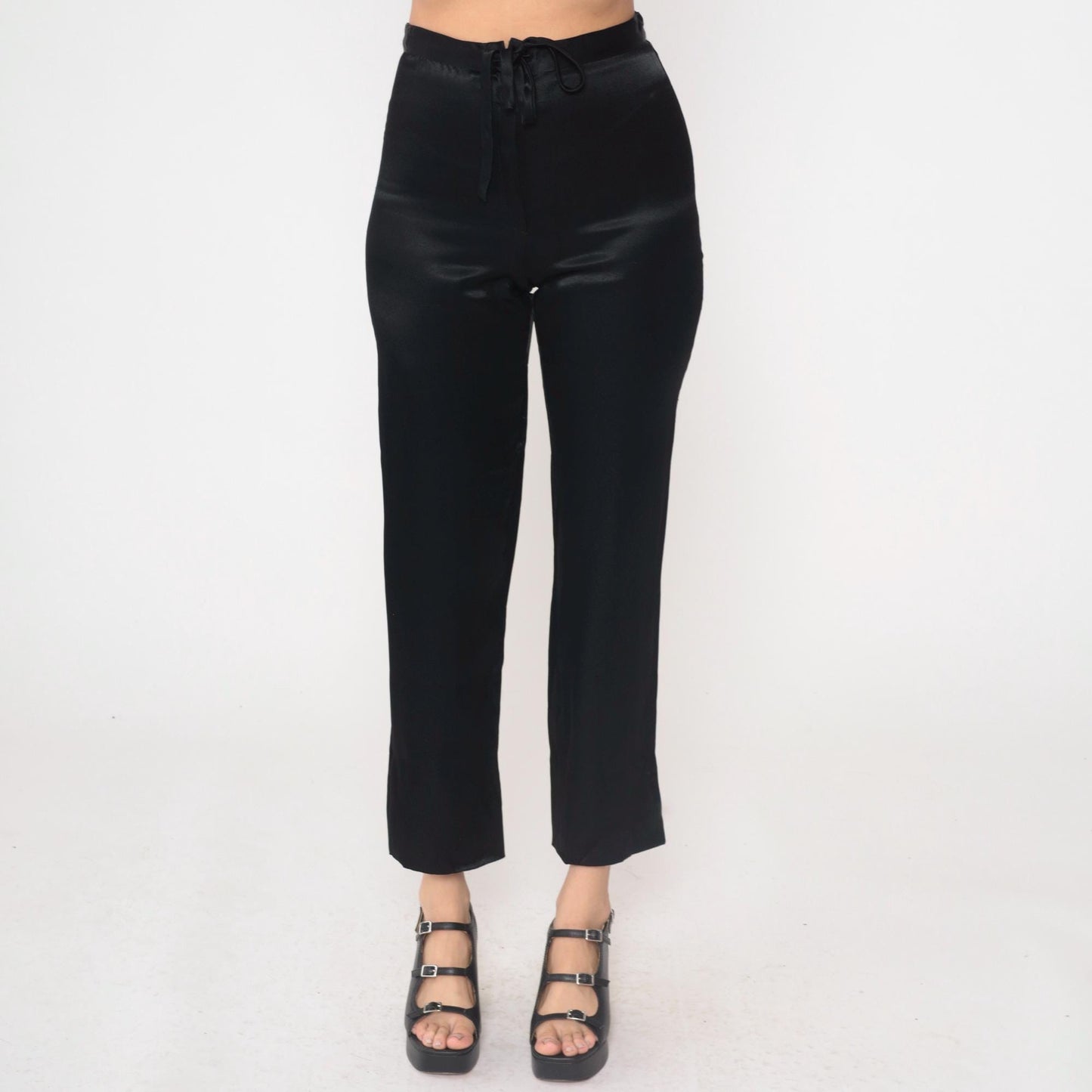 Jessica McClintock Gunne Sax Black Satin High-Waisted Pants Size 7