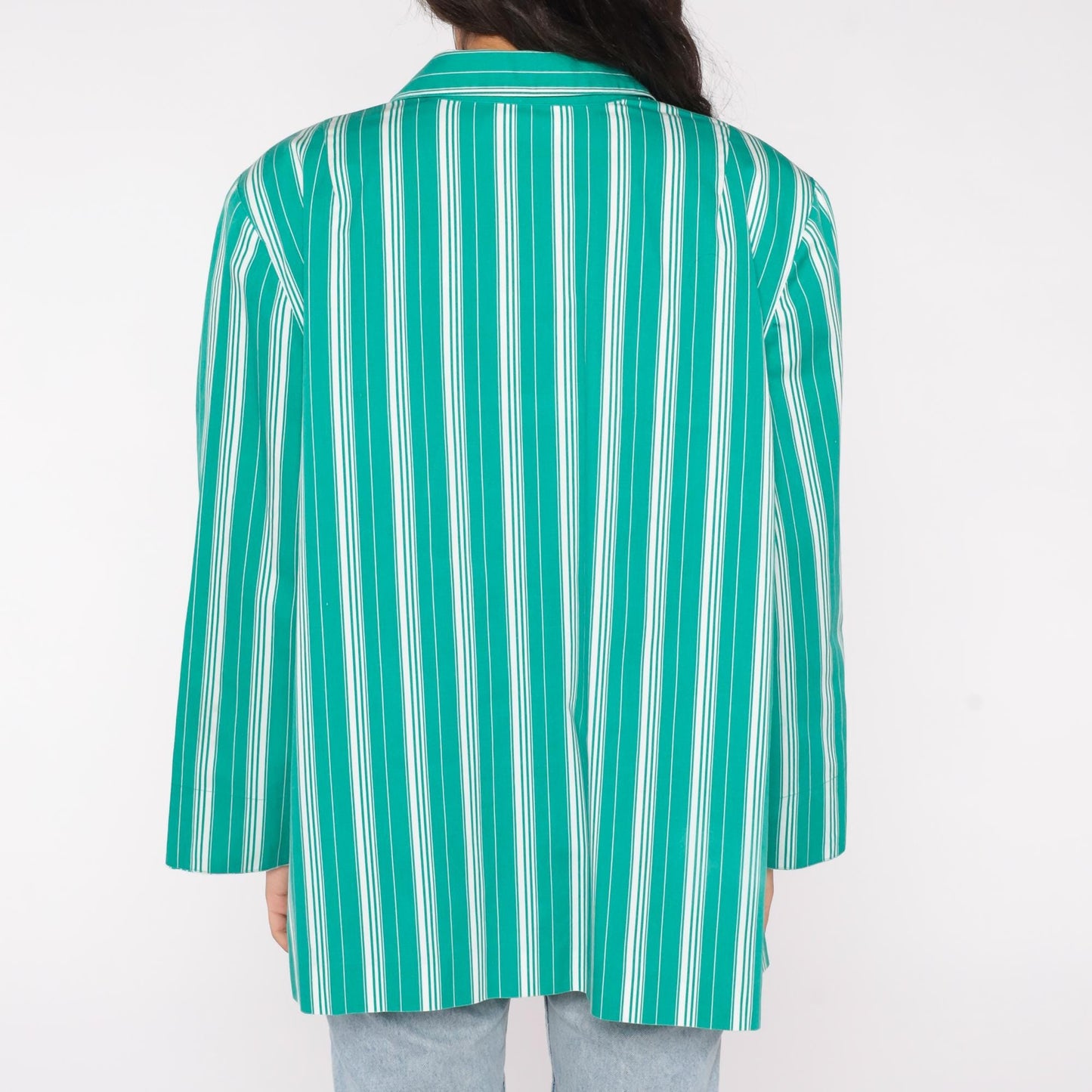 90s Leslie Fay Green Striped Cotton Blazer Plus Size XXL