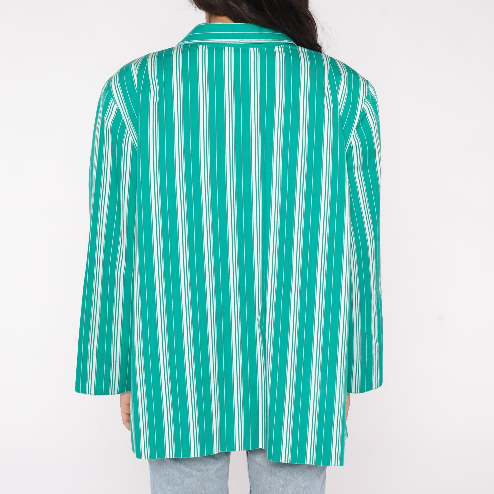 90s Leslie Fay Green Striped Cotton Blazer Plus Size XXL