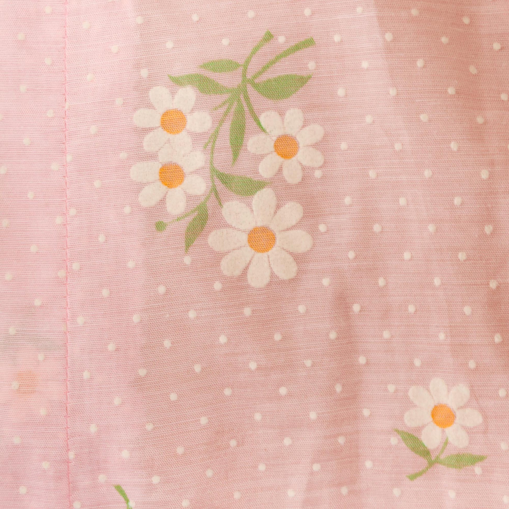 70s Pink Daisy Floral Midi Dress Short Sleeve Pullover Cotton Large