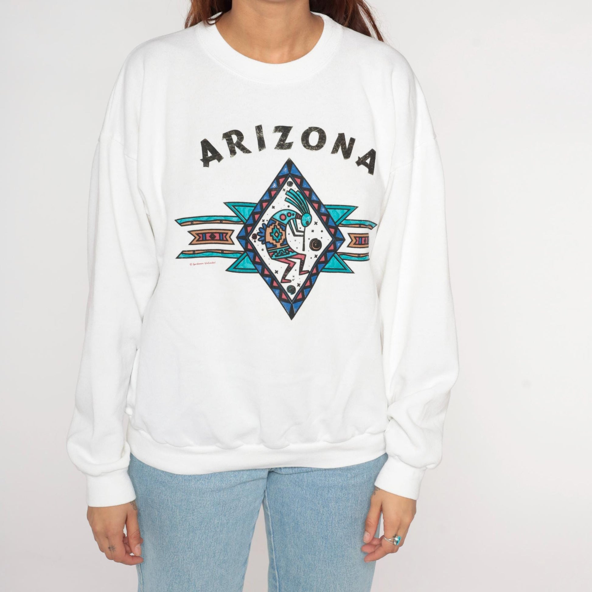 90s Arizona Kokopelli Santee Sweatshirt White Graphic Crew Neck Large L