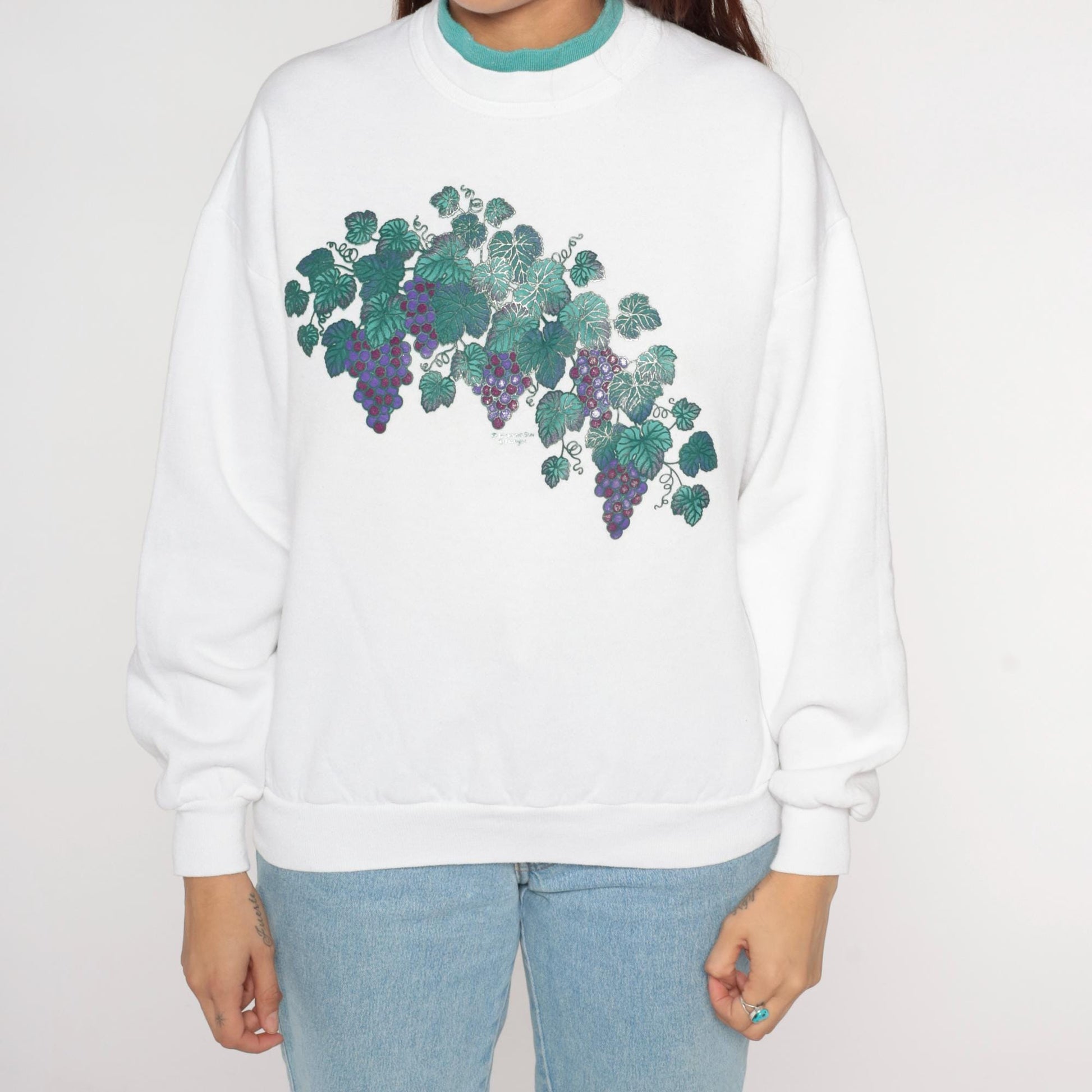 90s Morningsun Grape Vine Sweatshirt White Purple Green Crewneck Large L