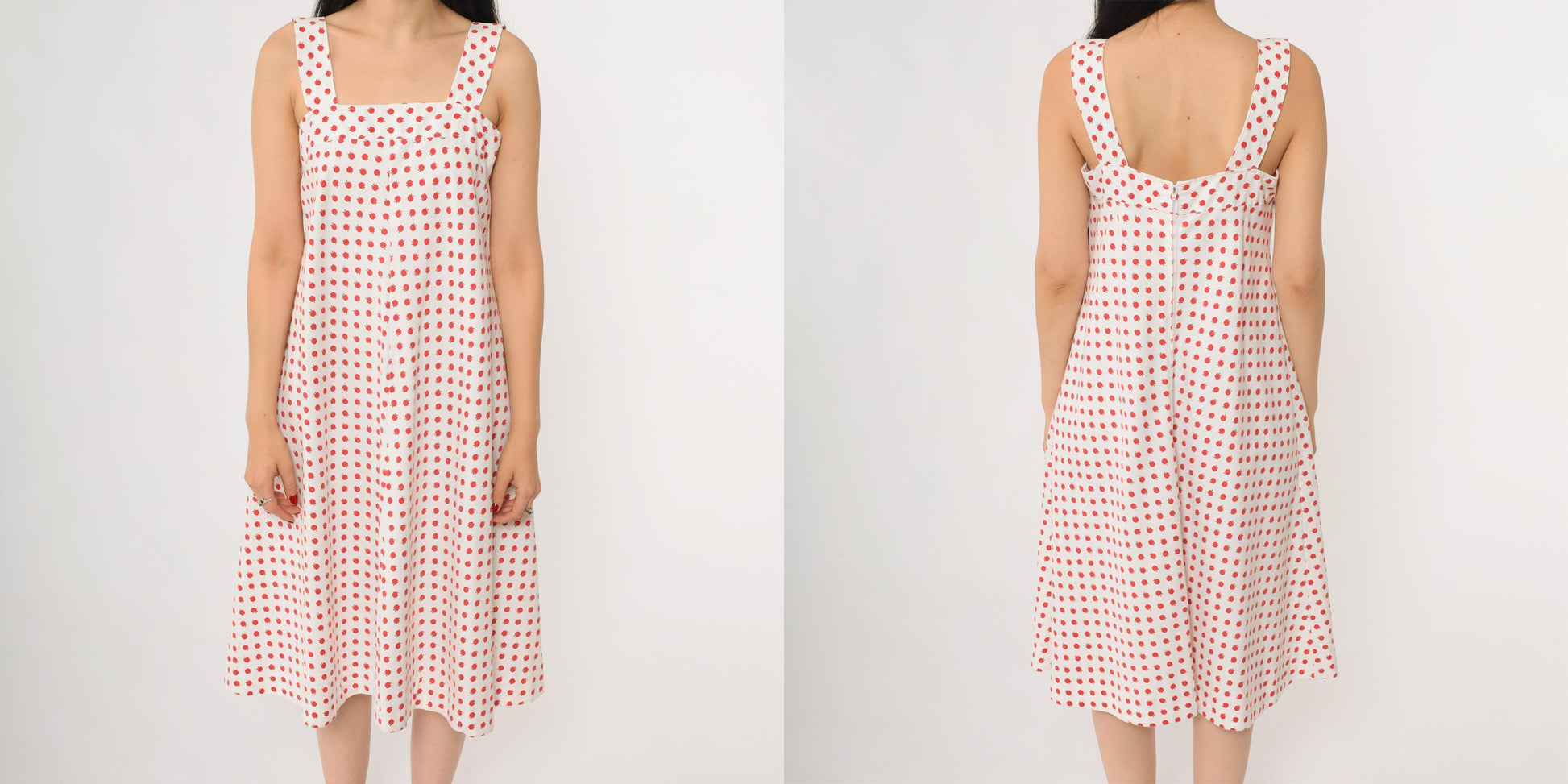 70s Apple Print Midi Dress White Red Novelty Fruit Sundress Small