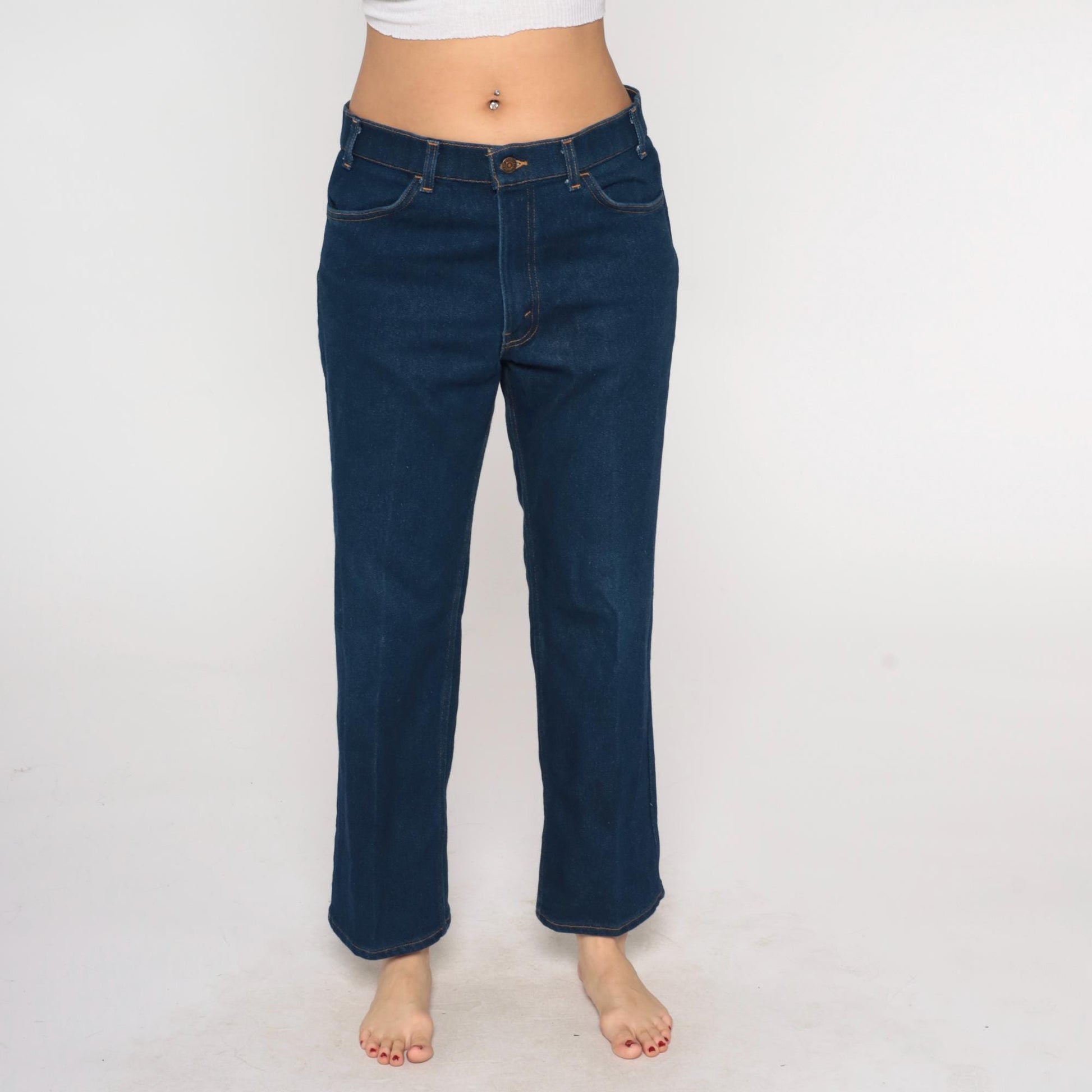 90s Levi's Cropped Flare Jeans Dark Wash High Rise Denim 34 x 29