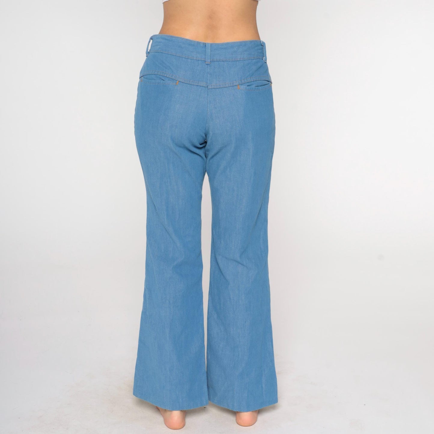 70s Sears Light Blue Flare Jeans High Waist Bell Bottom Denim 33x32