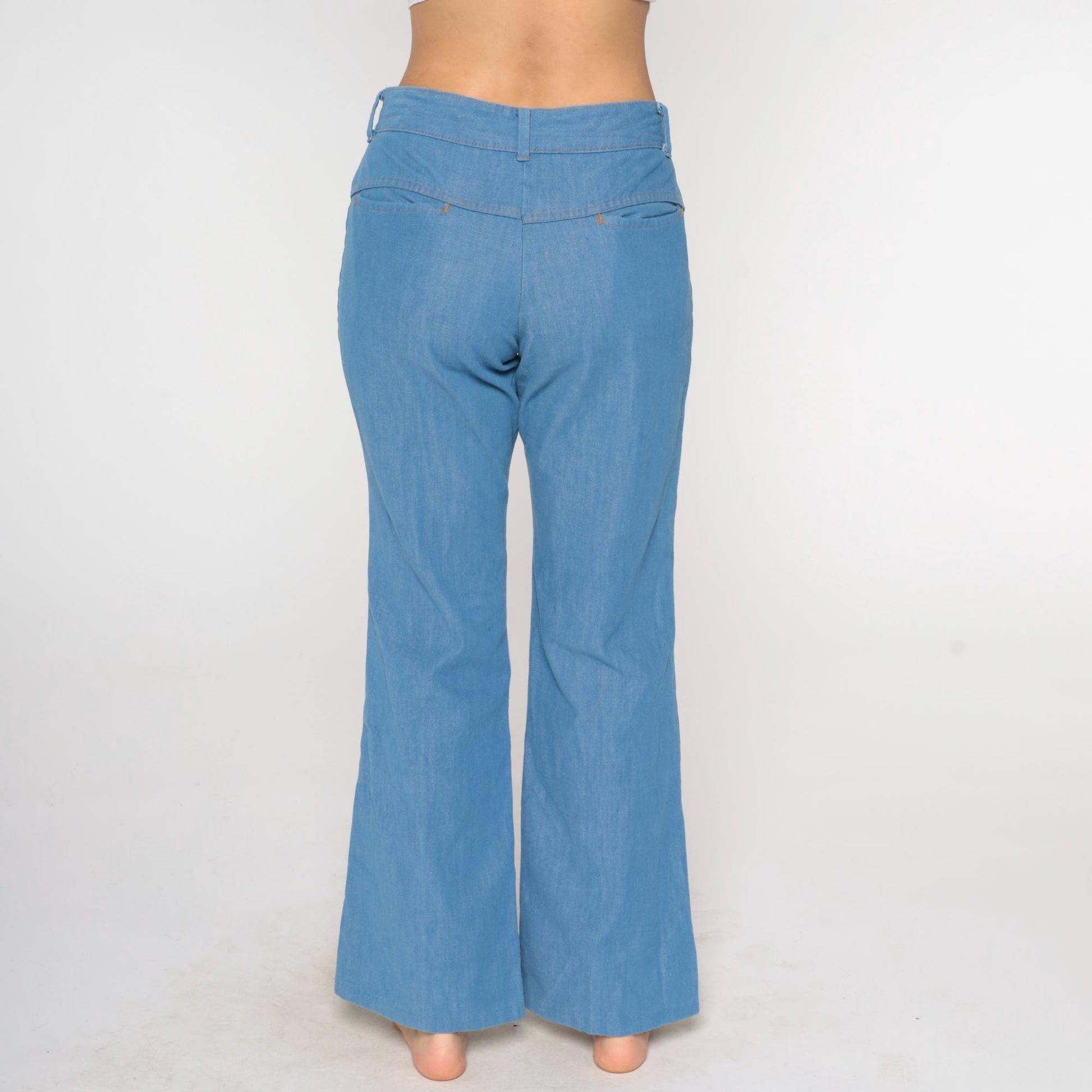 70s Sears Light Blue Flare Jeans High Waist Bell Bottom Denim 33x32