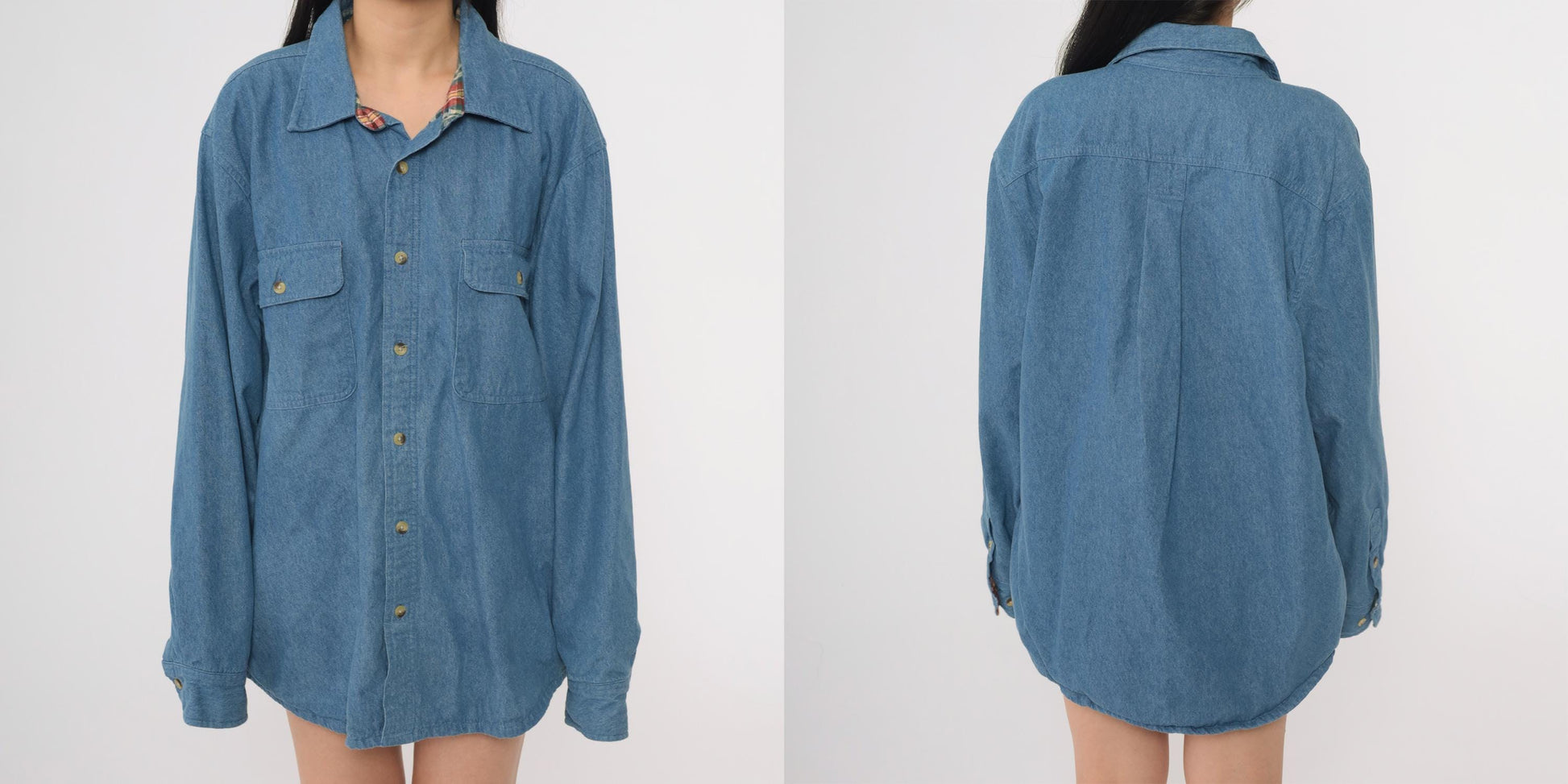 90s Scandia Woods Denim Shirt Flannel Lined Blue Button Down Large L