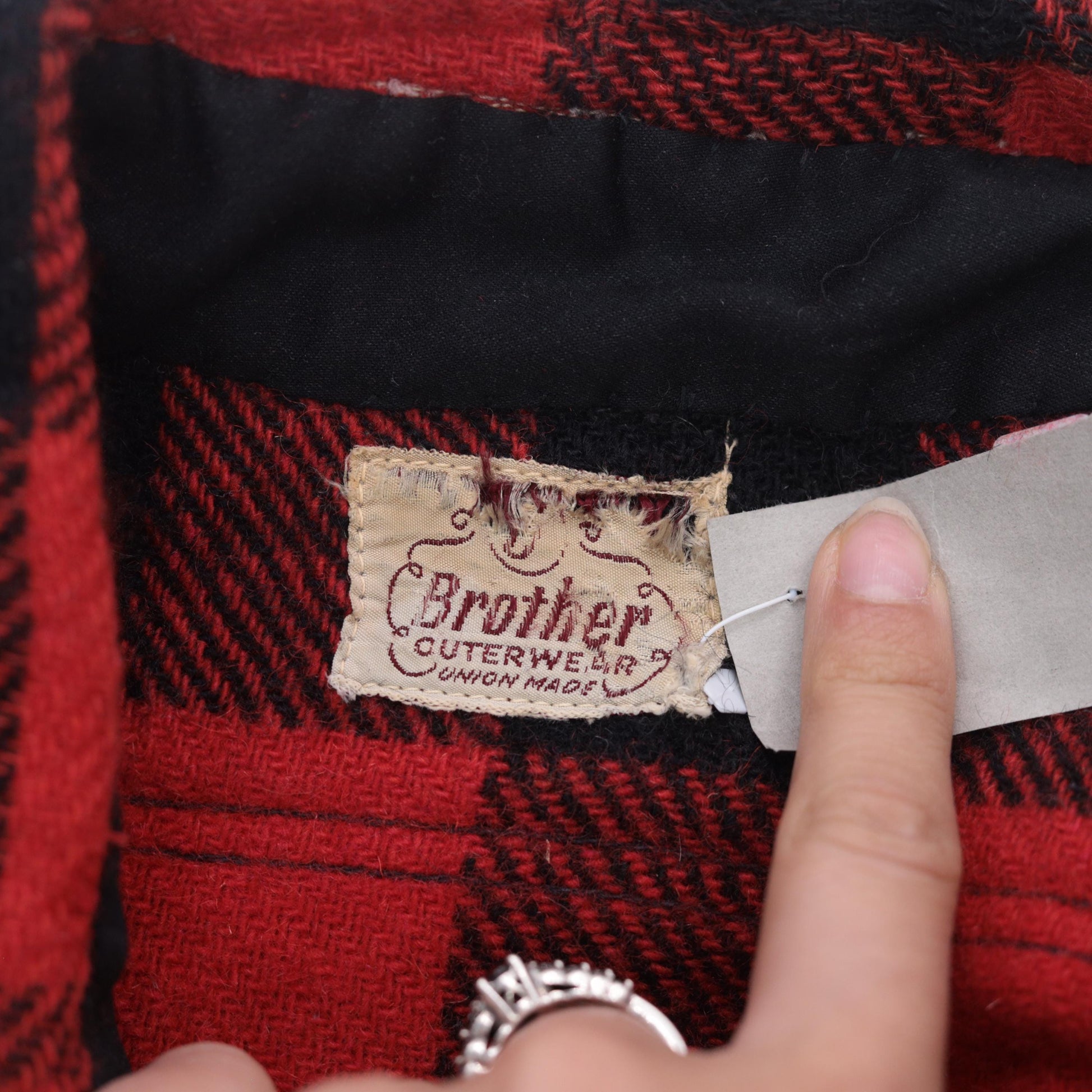 70s Brother Outerwear Buffalo Plaid Flannel Shirt Red Black Mens Large