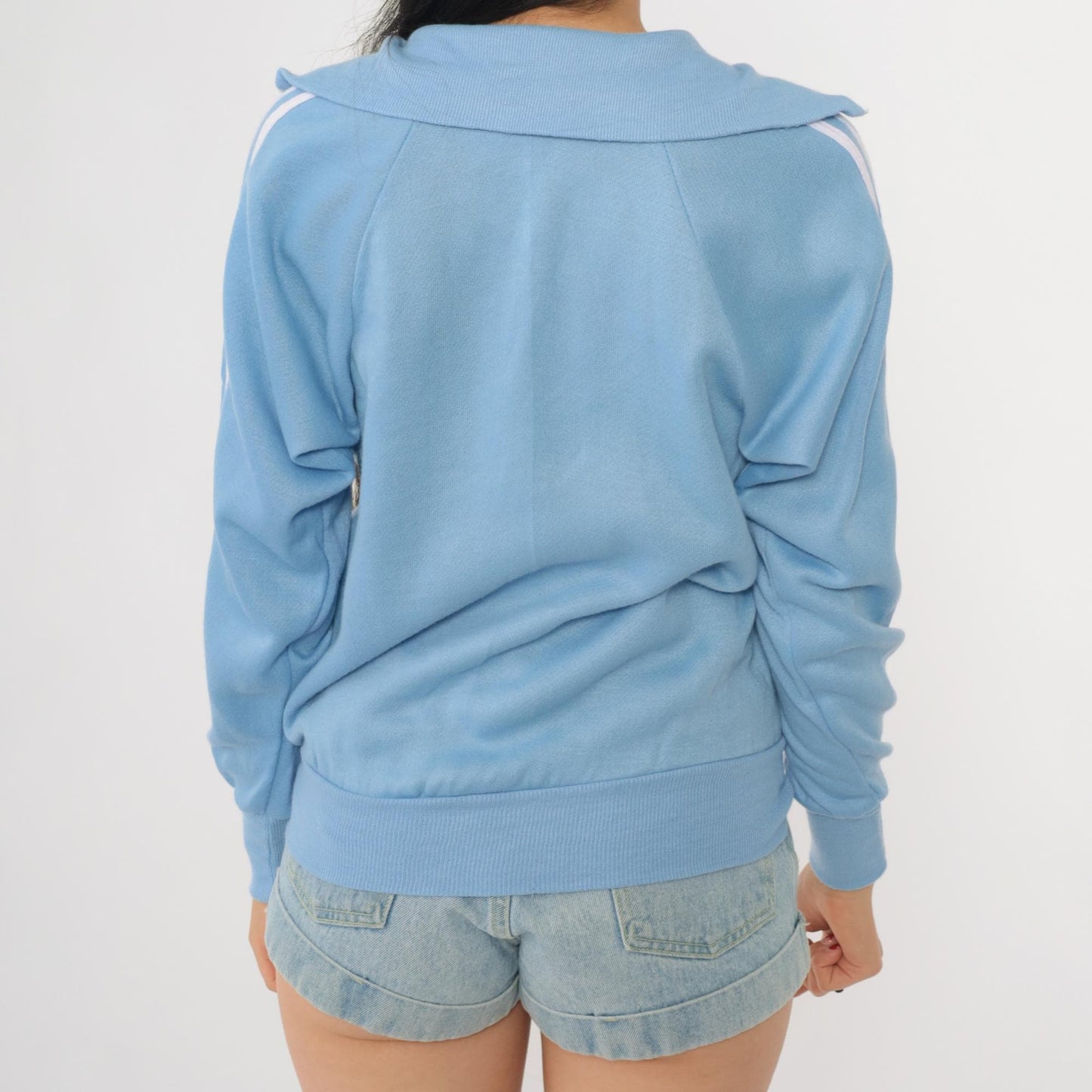 80s Sears Light Blue Striped Track Jacket Zip Front Hoodie Small