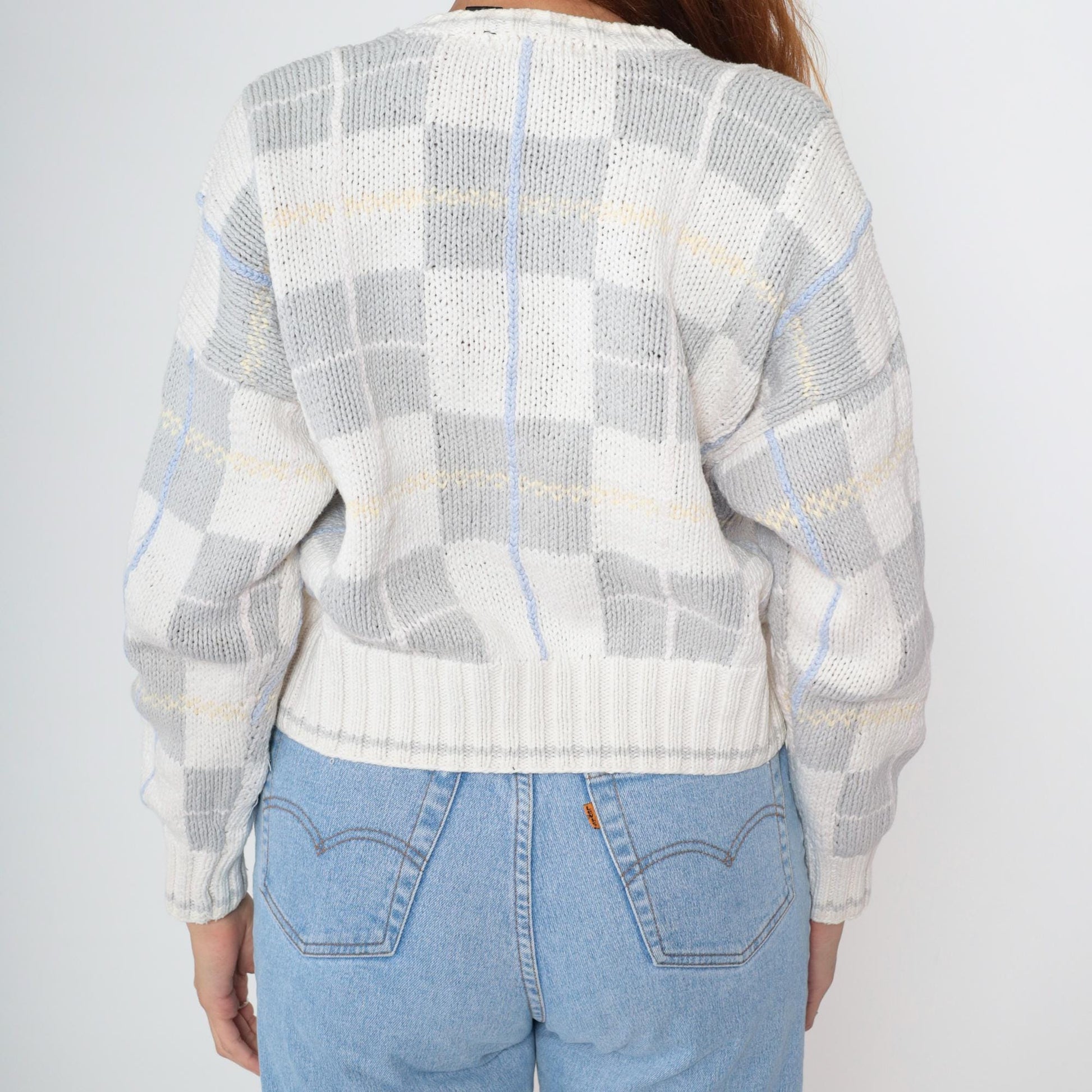 90s Liz Sport Cropped Cardigan Pastel Stripe V-Neck Cotton Medium M