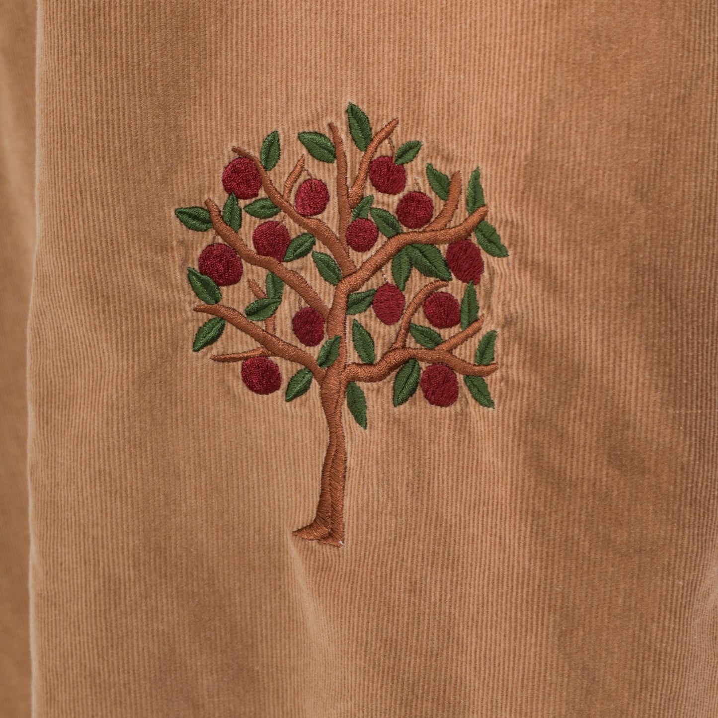 90s Mandal Bay Corduroy Jumper Dress Tan Apple Embroidery Maxi Large L