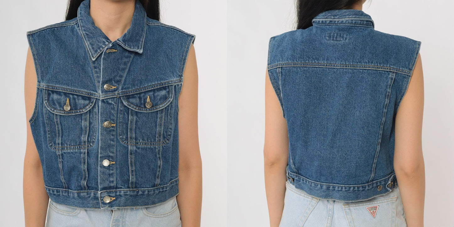 90s Great Land Trading Denim Vest Dark Wash Button Front Medium M