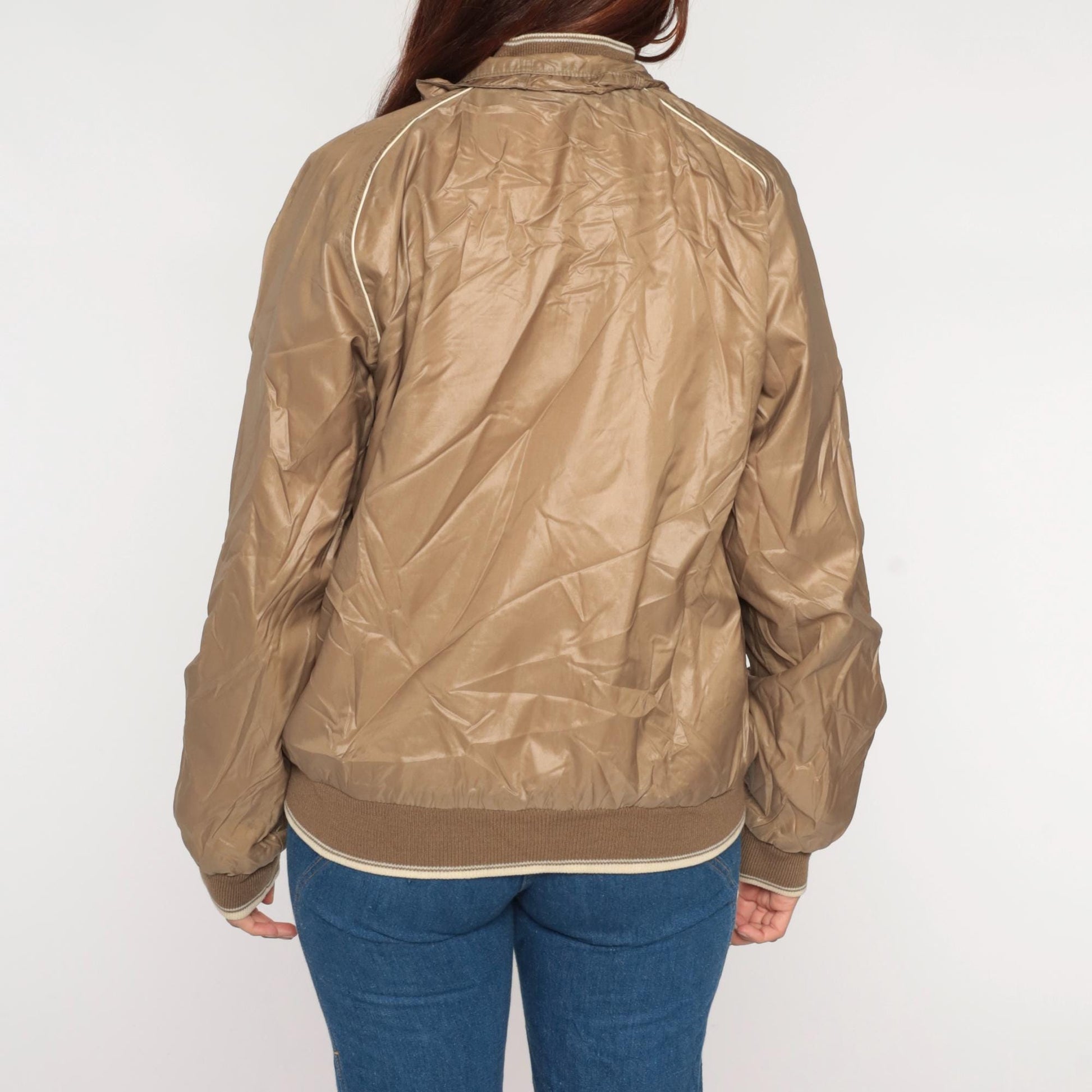 70s Reversible Windbreaker Bomber Jacket Brown Cream Zip Mens Large