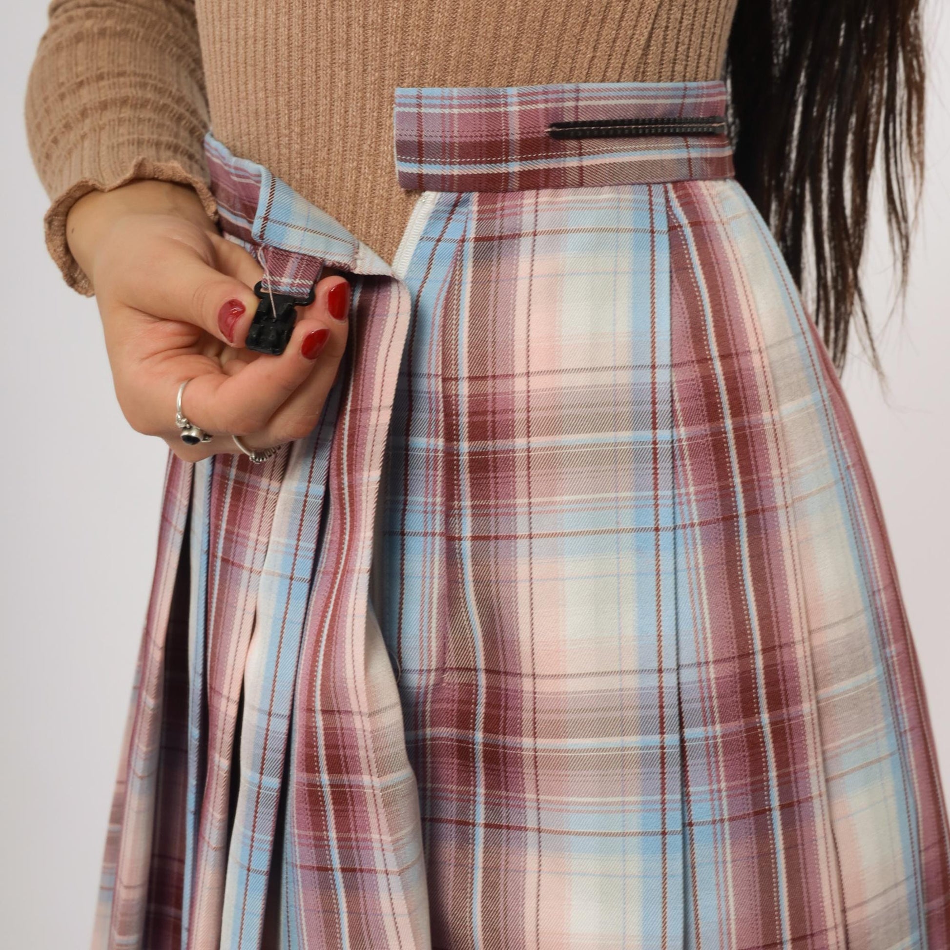 Y2K Plaid Pleated Mini Skirt High Waisted Red Blue Tartan Small S