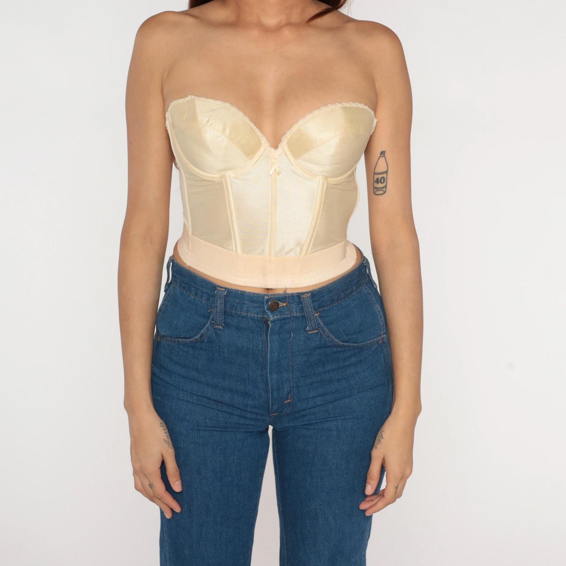 80s Backless by Smoothie Cream Bustier Corset Boned Sweetheart 36B