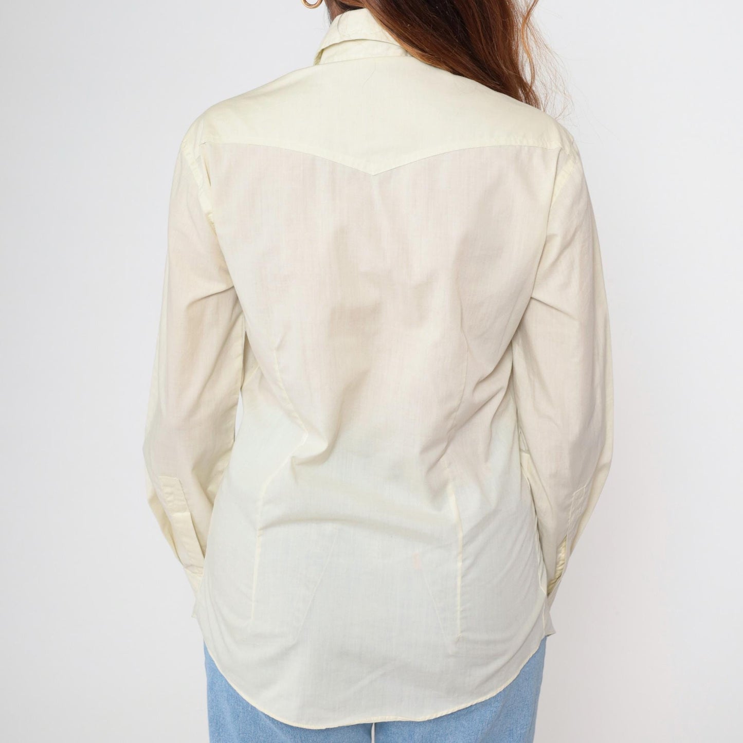 70s Kennington Western Pearl Snap Shirt Pale Yellow Long Sleeve Medium