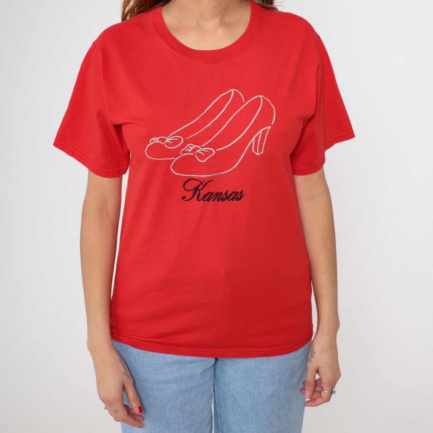Y2K Kansas Dorothy Shoes Graphic T-Shirt Red Cotton Small