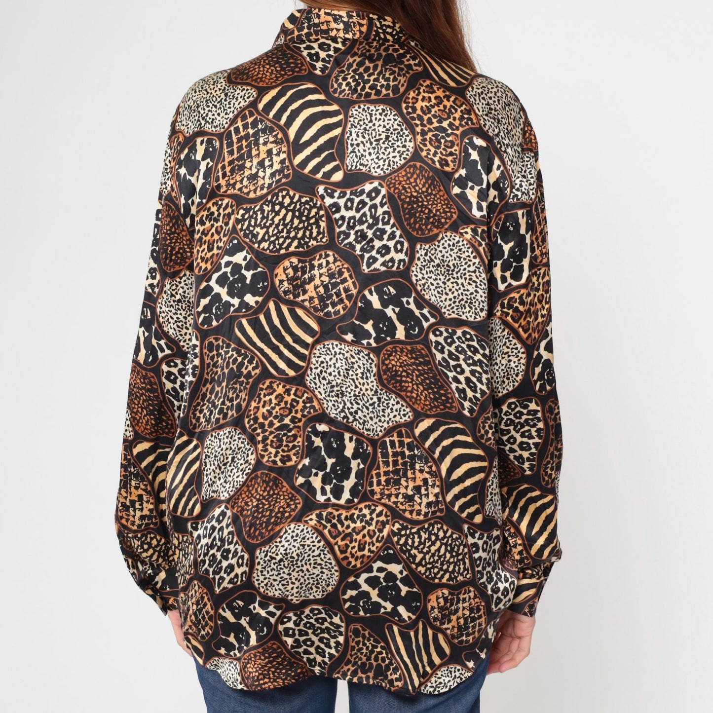 Y2K Jessica Holbrook Silk Blouse Animal Print Button Down Medium M