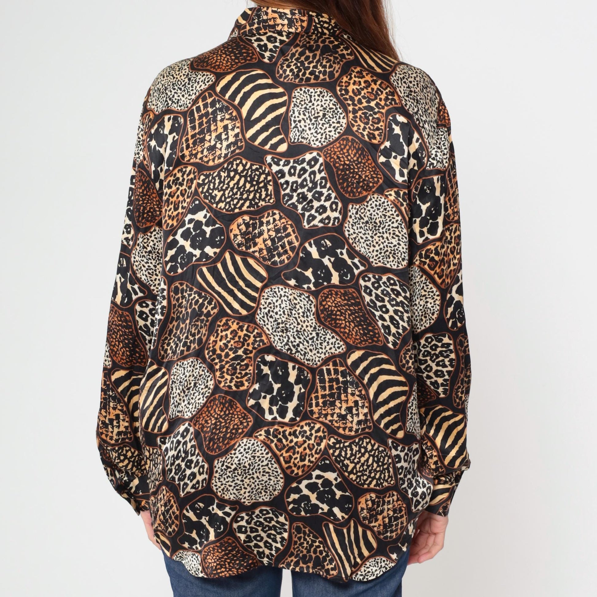 Y2K Jessica Holbrook Silk Blouse Animal Print Button Down Medium M
