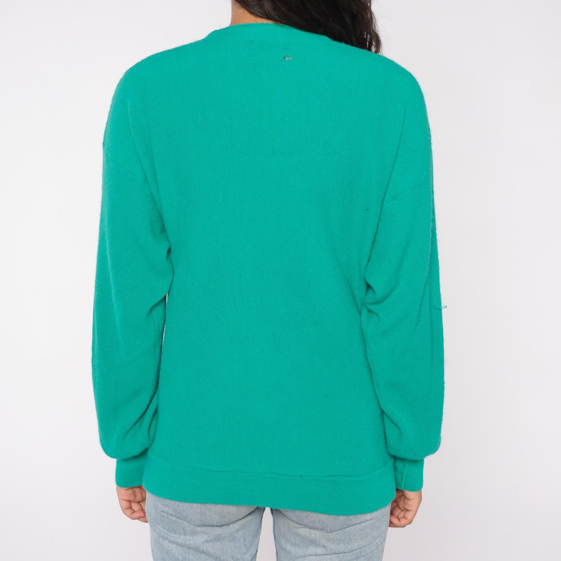 80s Par Four Green Cardigan Sweater Button Up Medium