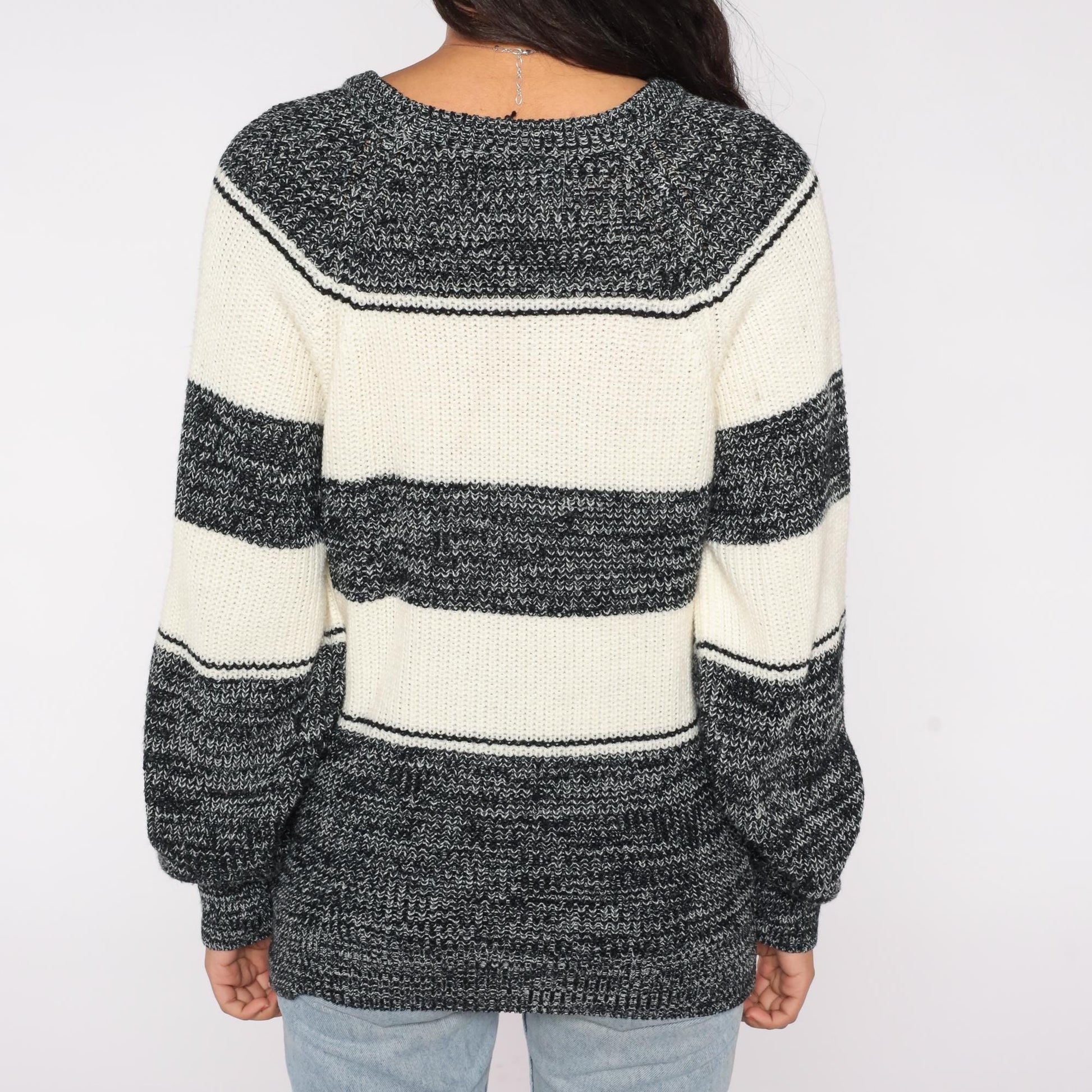 80s Expressions Striped Chunky Knit Sweater Navy White Small