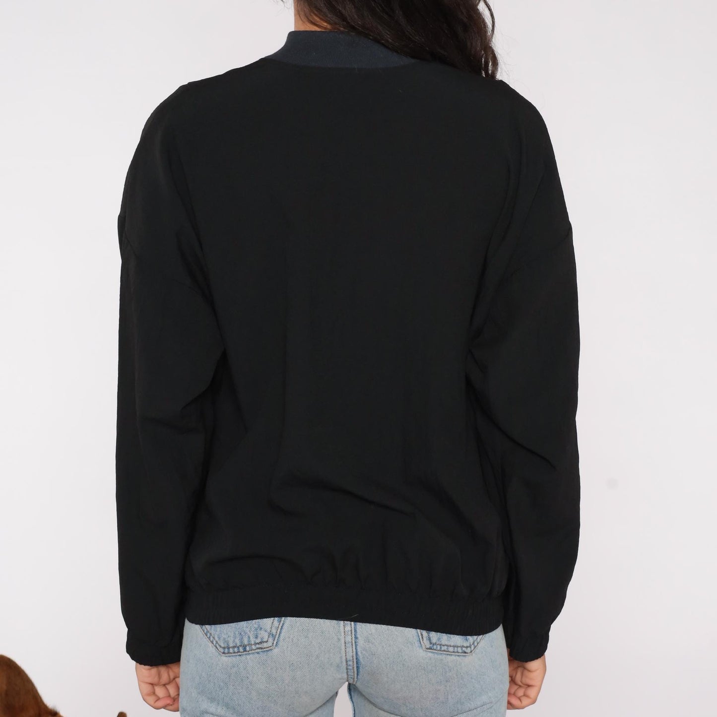 90s USA Sport Club Track Jacket Black Colorblock Striped Windbreaker Medium