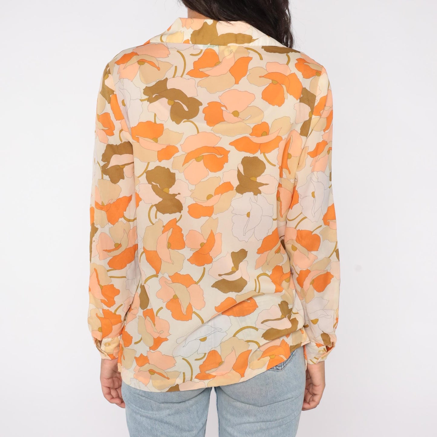 70s Alex Colman California Floral Button Blouse Orange Cream Medium